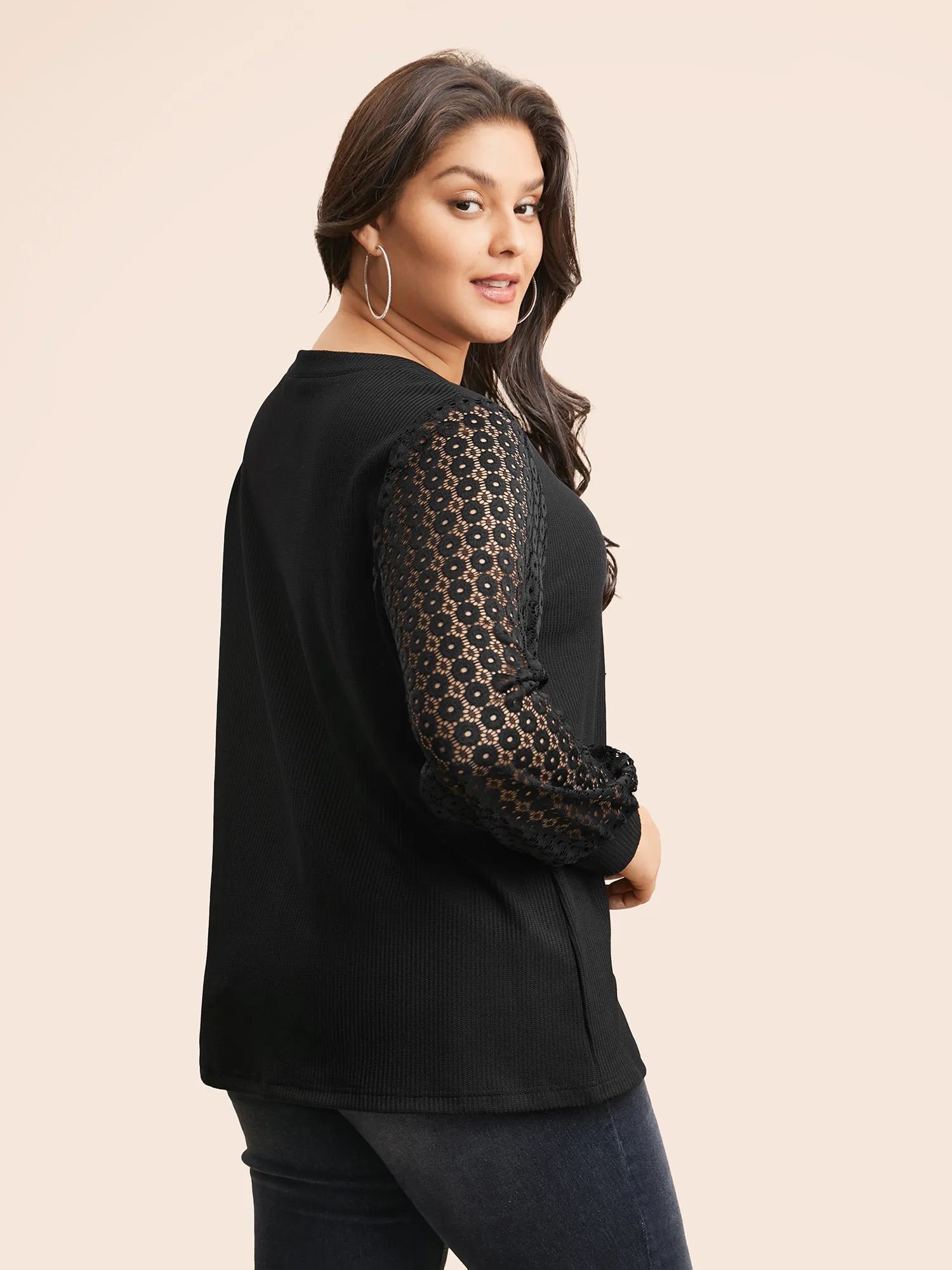 Notched Crochet Lace Mesh T-shirt sold by Bloomchic product image thumbnail 2