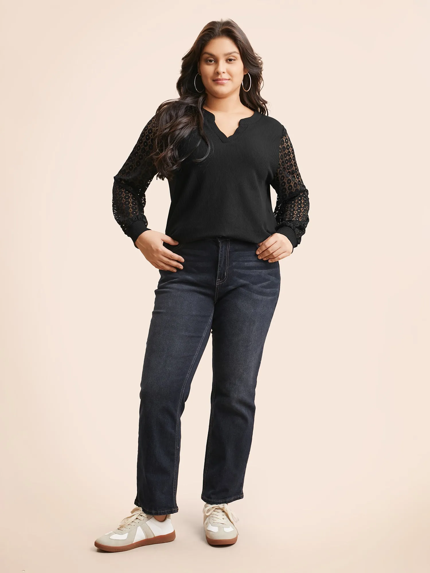 Notched Crochet Lace Mesh T-shirt sold by Bloomchic product image thumbnail 3