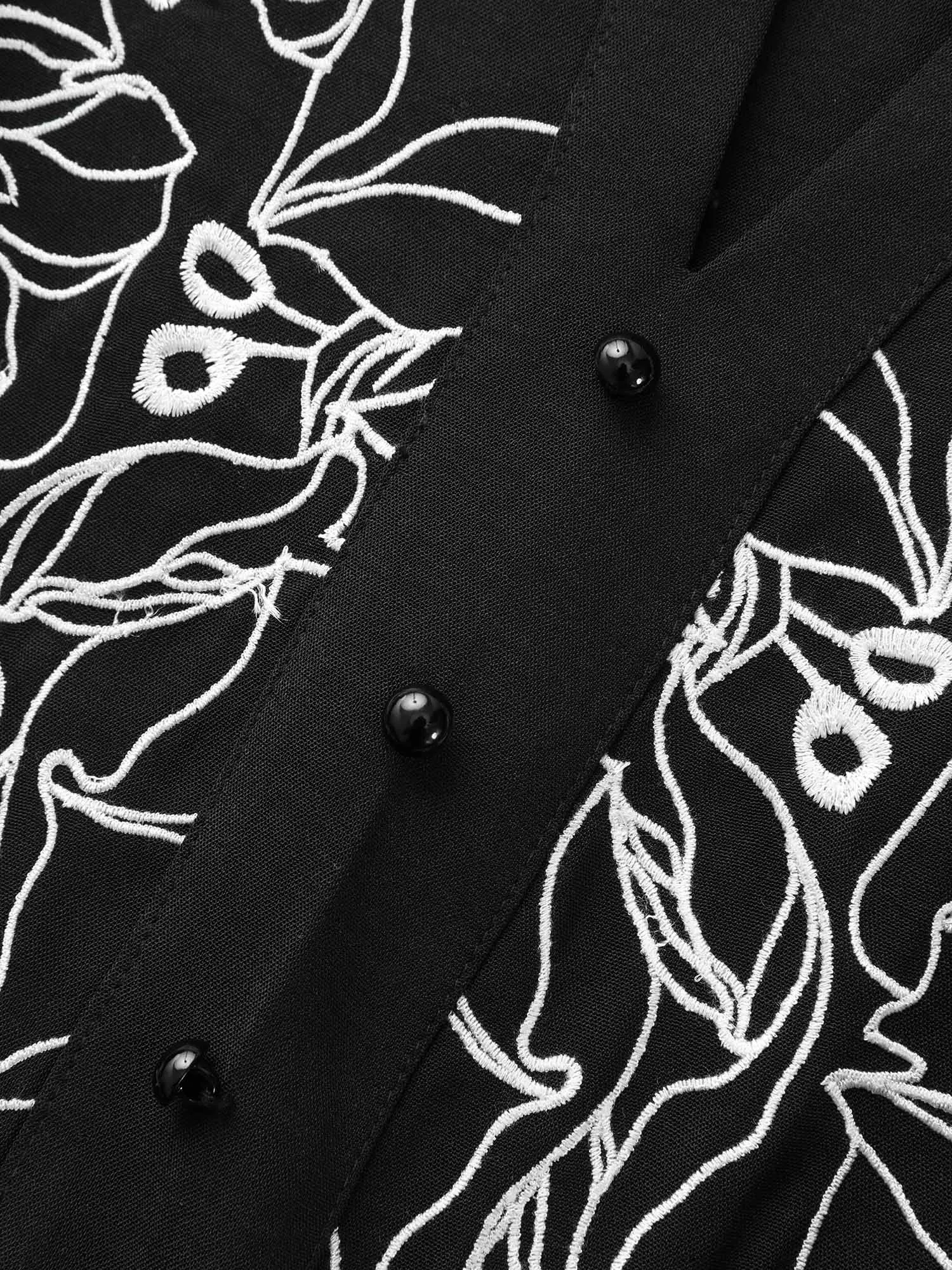 Notched Floral Embroidered Button Detail Dress sold by Bloomchic product image thumbnail 5