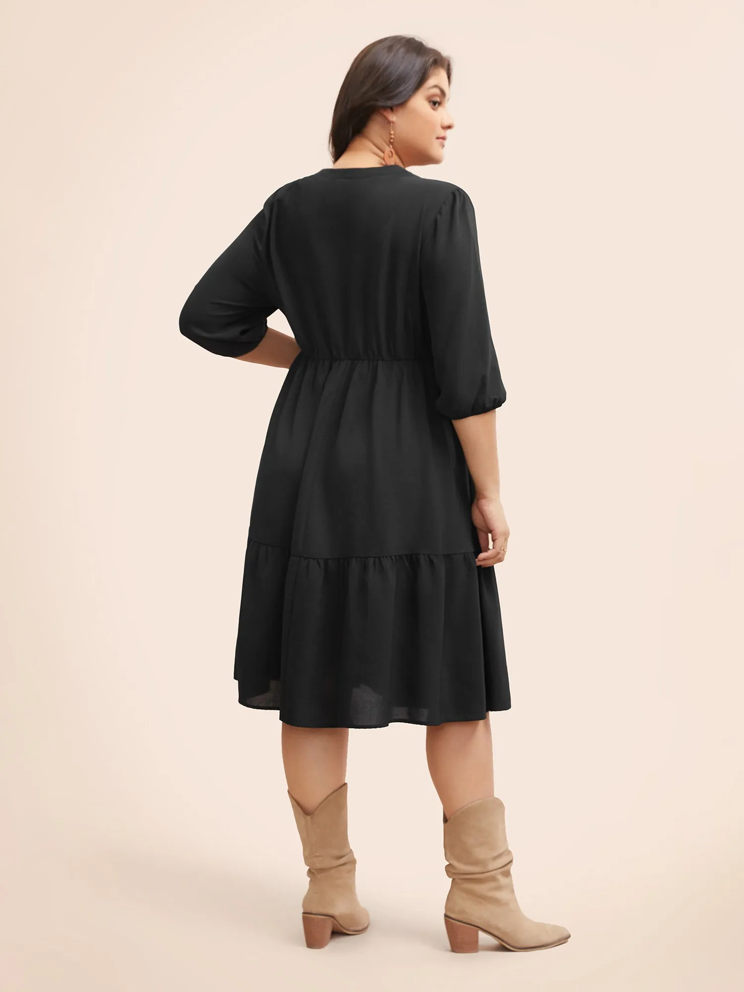 Notched Floral Embroidered Button Detail Dress sold by Bloomchic product image thumbnail 3