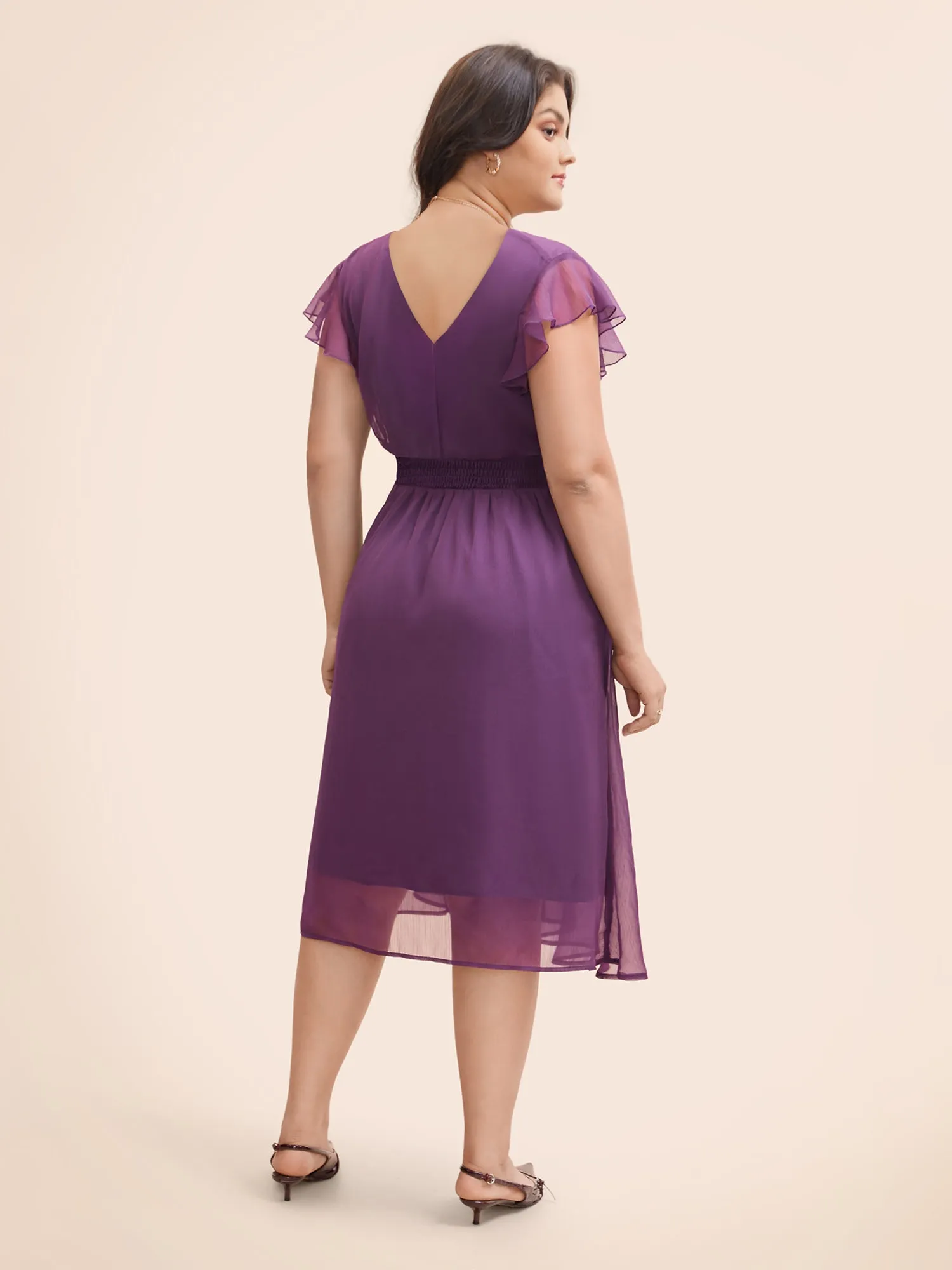 Chiffon Ruffle Cap Sleeve Shirred Dress sold by Bloomchic product image thumbnail 4