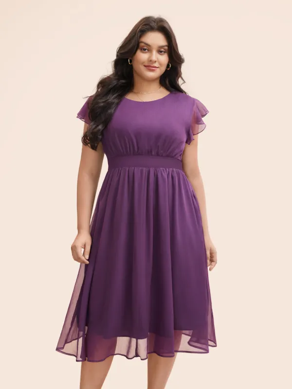 Chiffon Ruffle Cap Sleeve Shirred Dress sold by Bloomchic