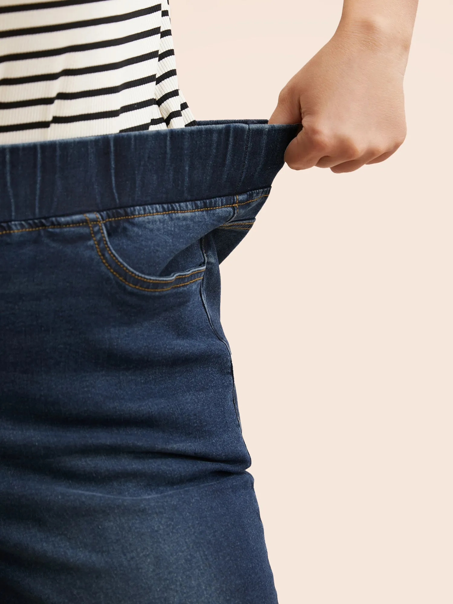 Dark Wash Elastic Waist Skinny Jeans sold by Bloomchic product image thumbnail 5