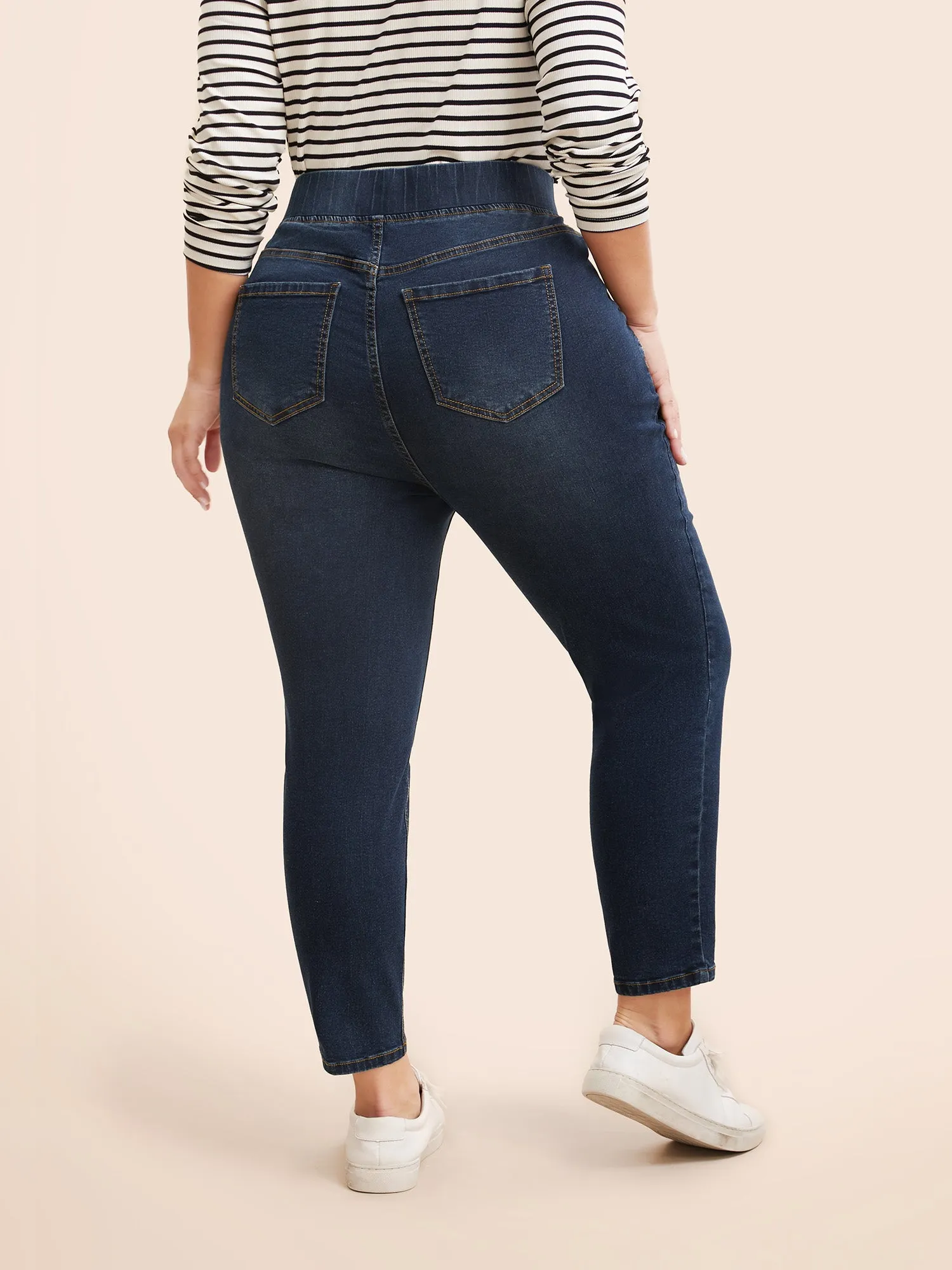 Dark Wash Elastic Waist Skinny Jeans sold by Bloomchic product image thumbnail 2