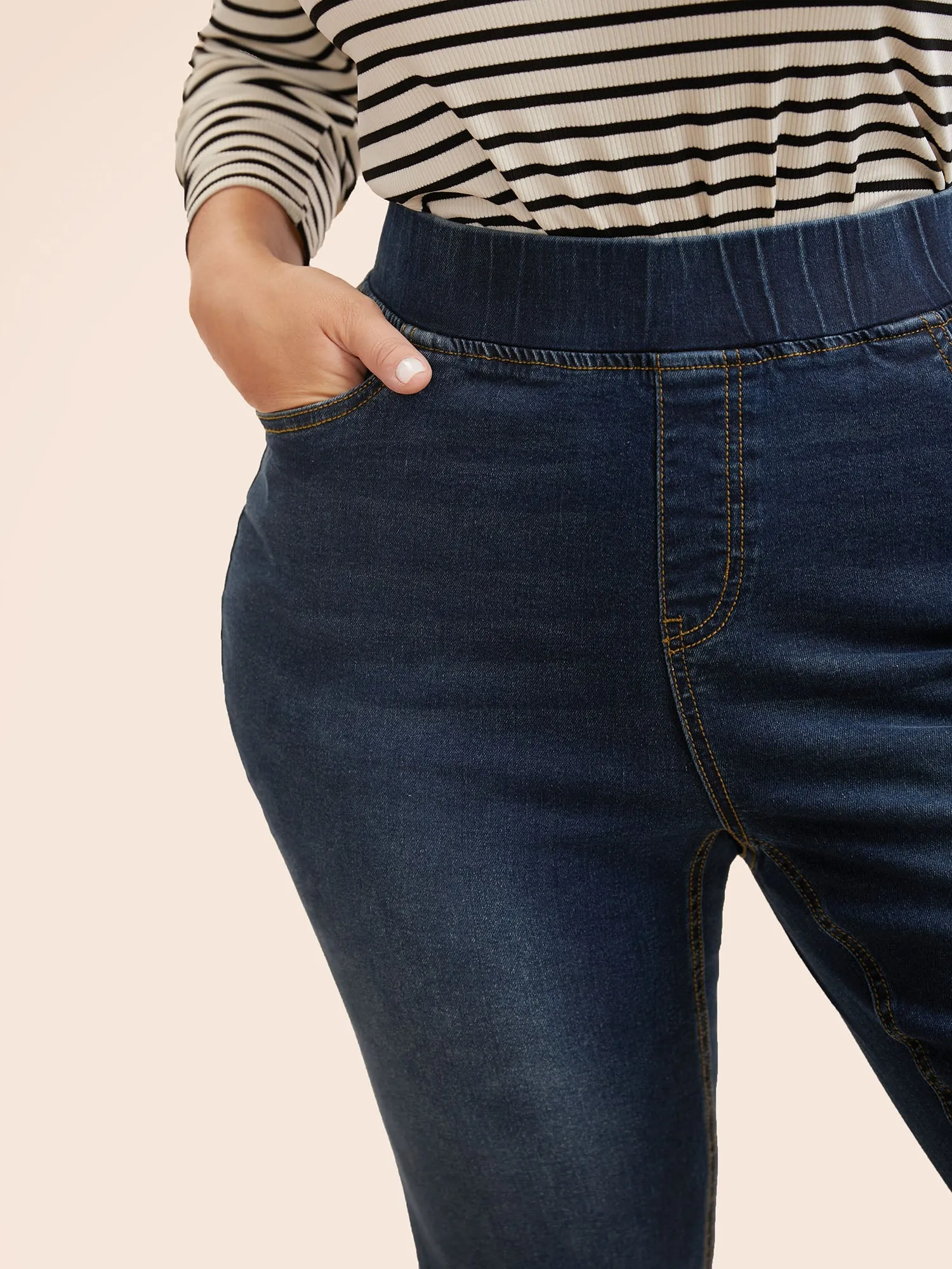 Dark Wash Elastic Waist Skinny Jeans sold by Bloomchic product image thumbnail 4