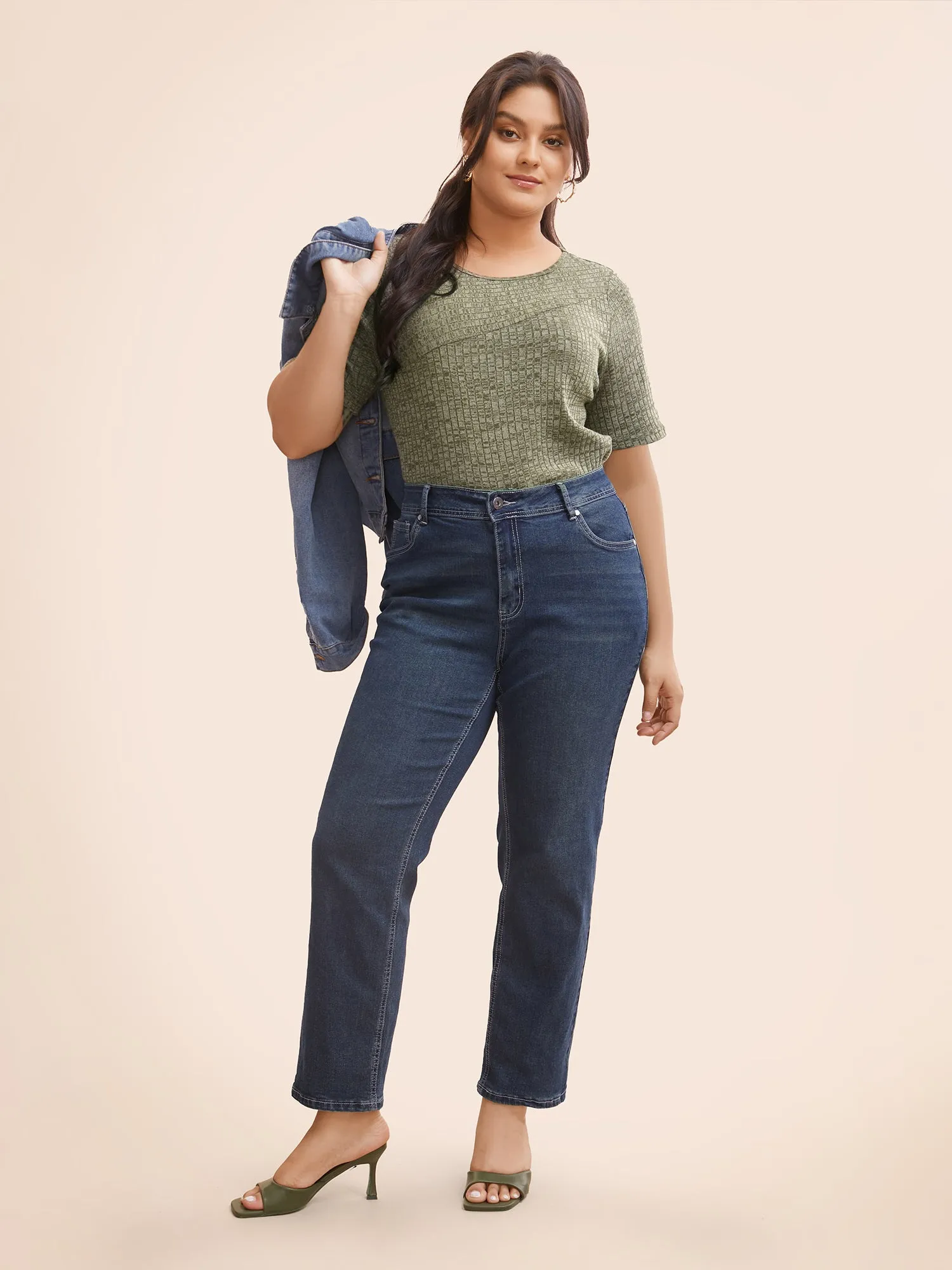 Crew Neck Heather Textured T-shirt sold by Bloomchic product image thumbnail 3