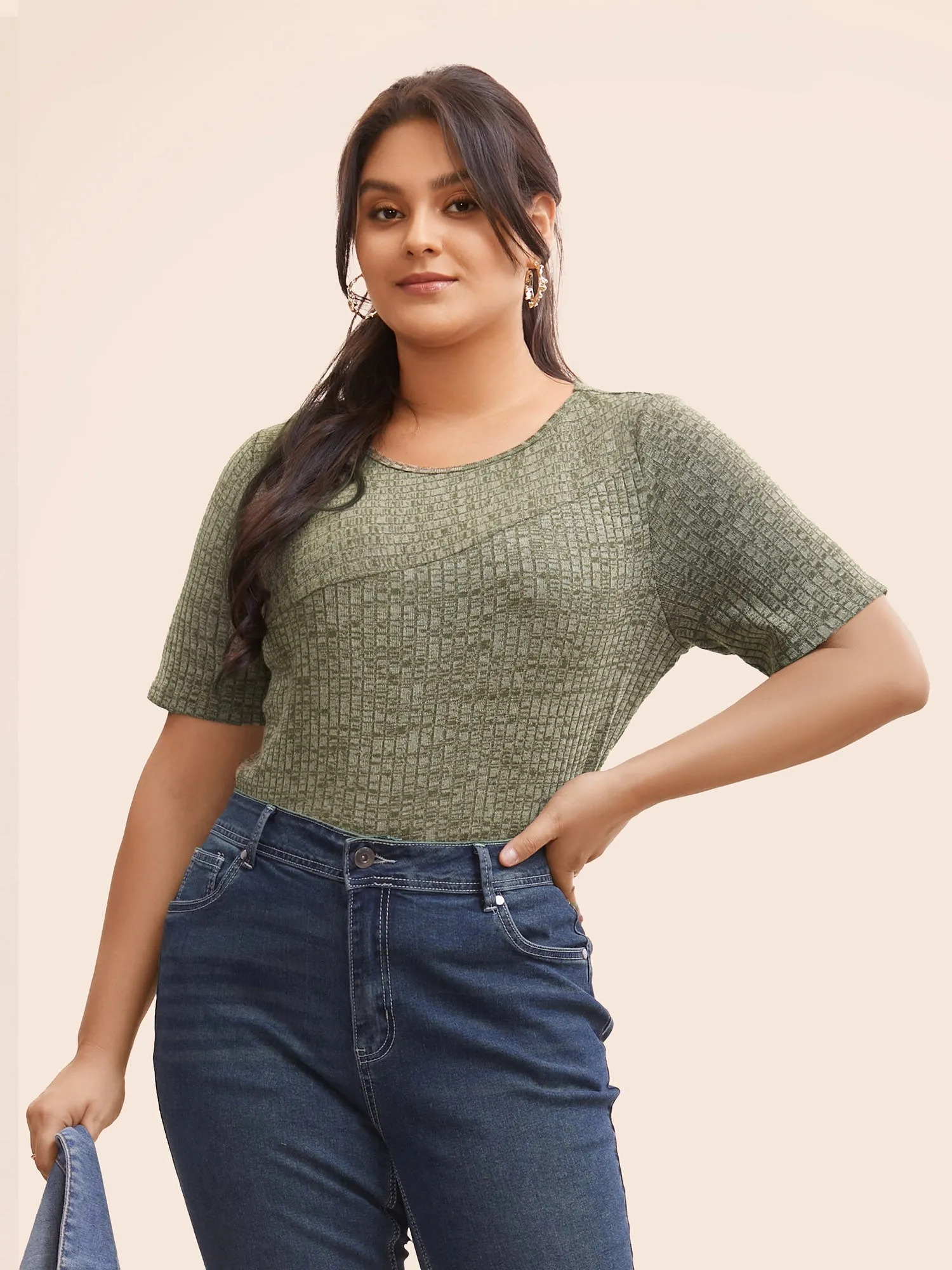 Crew Neck Heather Textured T-shirt sold by Bloomchic