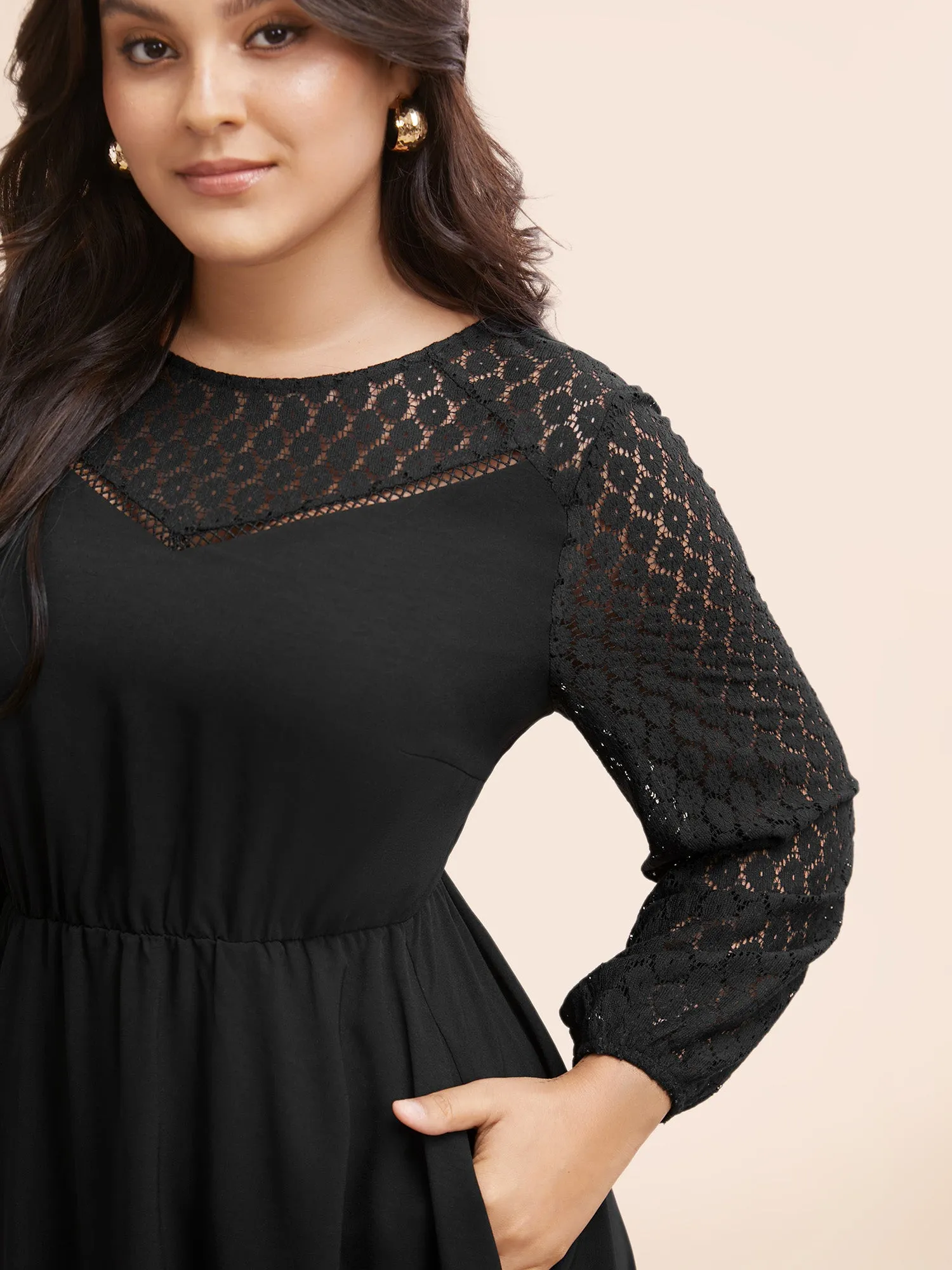 Crochet Lace Mesh Gathered Pocket Dress sold by Bloomchic product image thumbnail 4