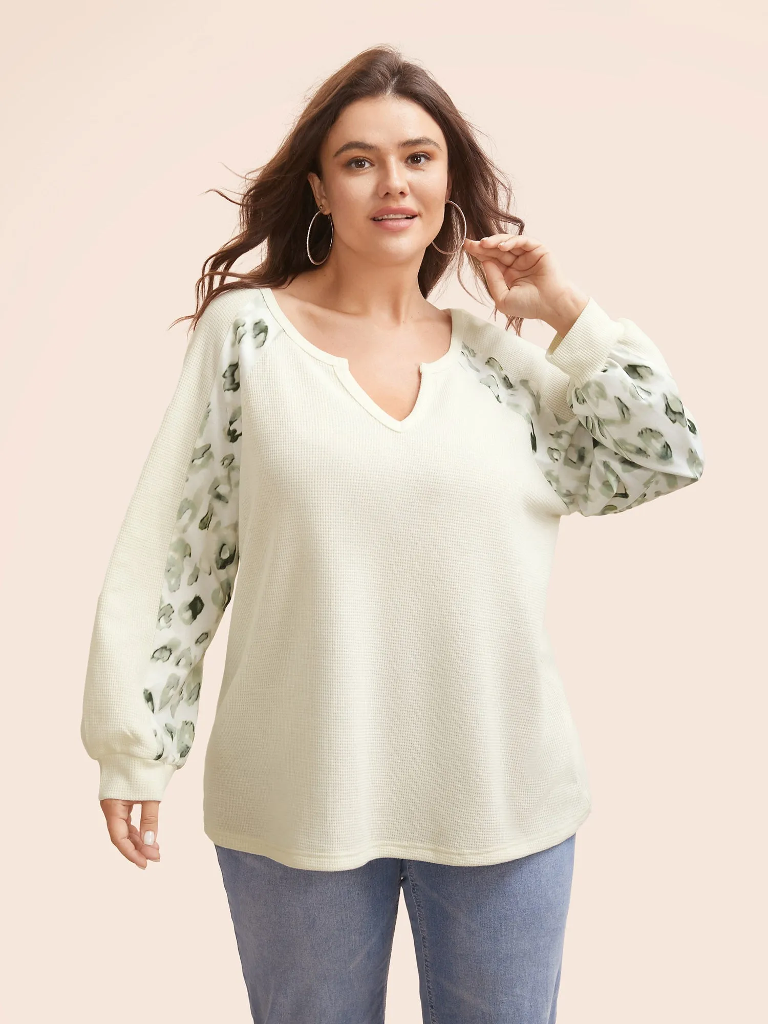 Waffle Knit Patchwork Leopard Print Sweatshirt sold by Bloomchic product image thumbnail 4