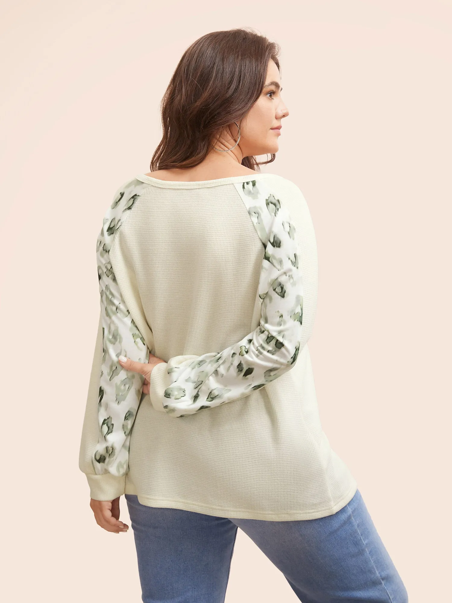 Waffle Knit Patchwork Leopard Print Sweatshirt sold by Bloomchic product image thumbnail 5