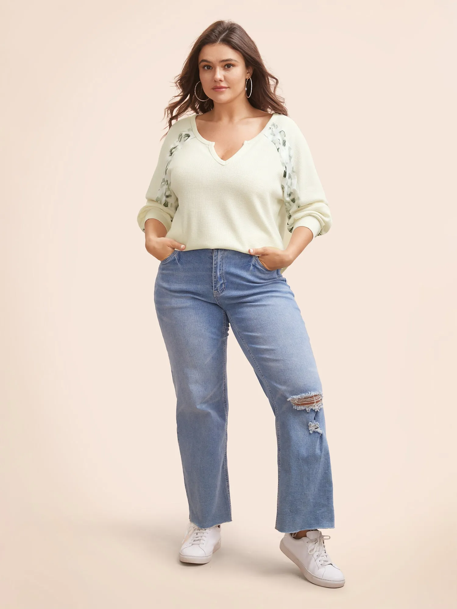 Waffle Knit Patchwork Leopard Print Sweatshirt sold by Bloomchic product image thumbnail 2