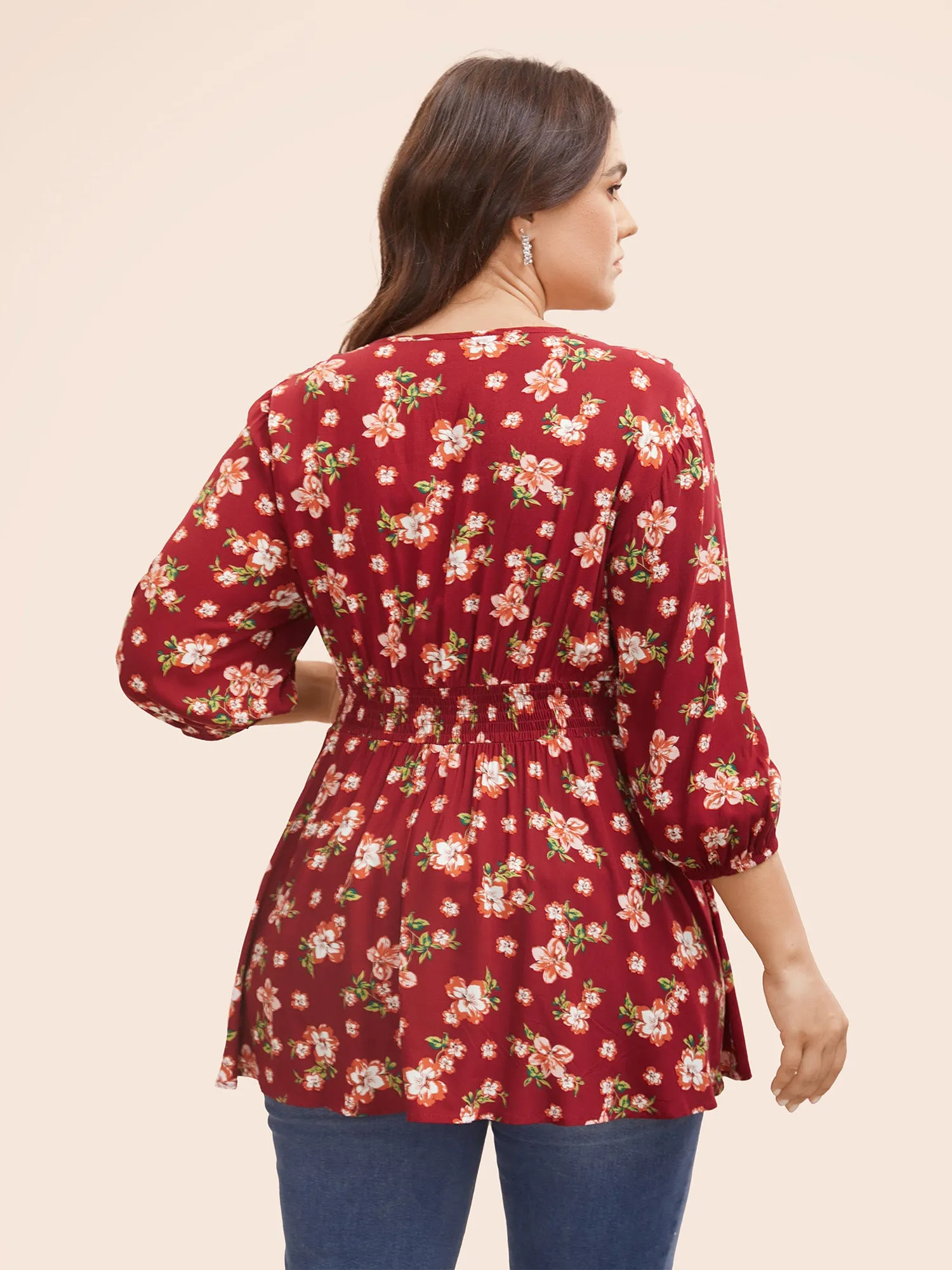 Floral Shirred Lantern Sleeve Blouse sold by Bloomchic product image thumbnail 4
