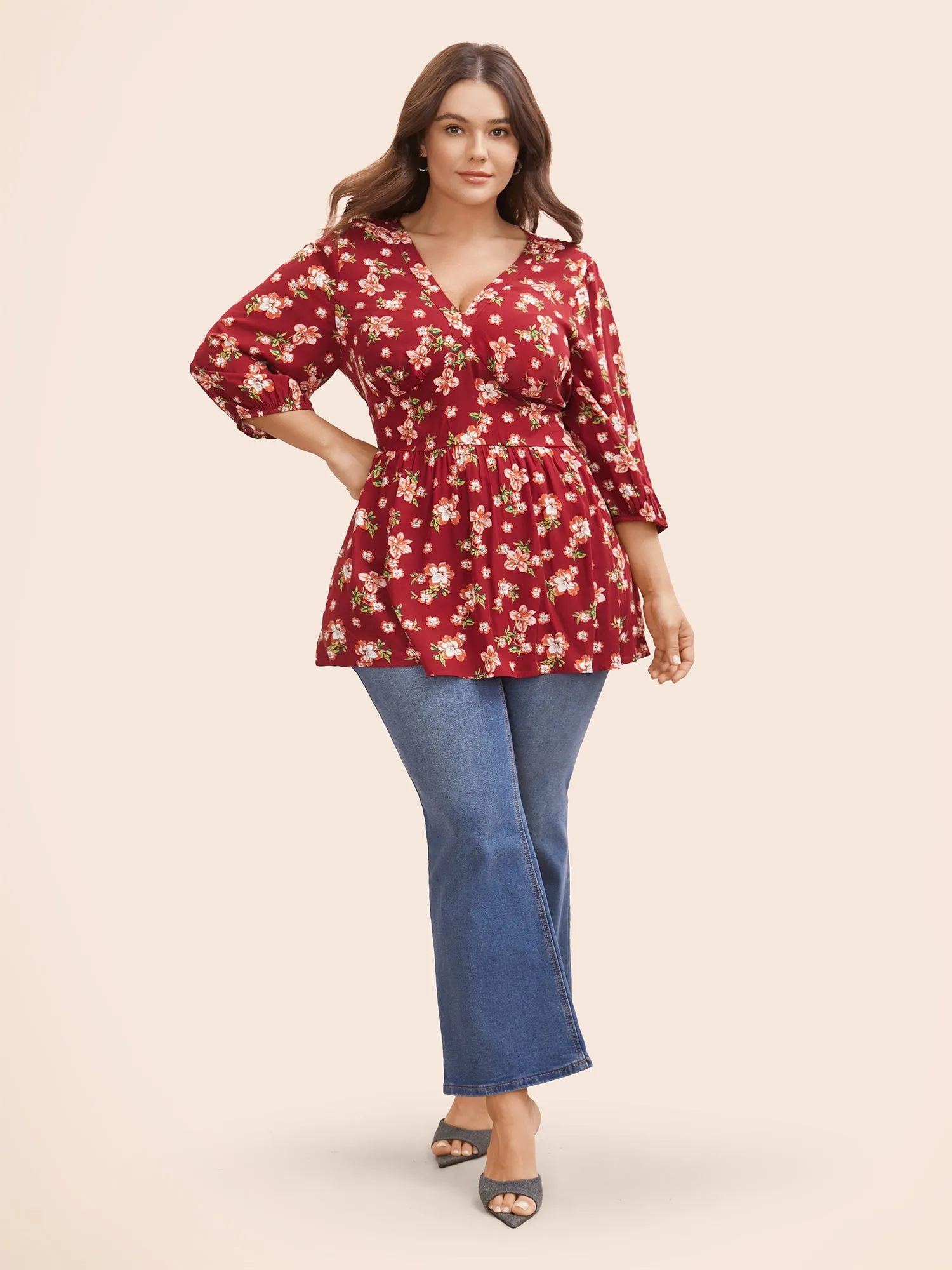 Floral Shirred Lantern Sleeve Blouse sold by Bloomchic product image thumbnail 2