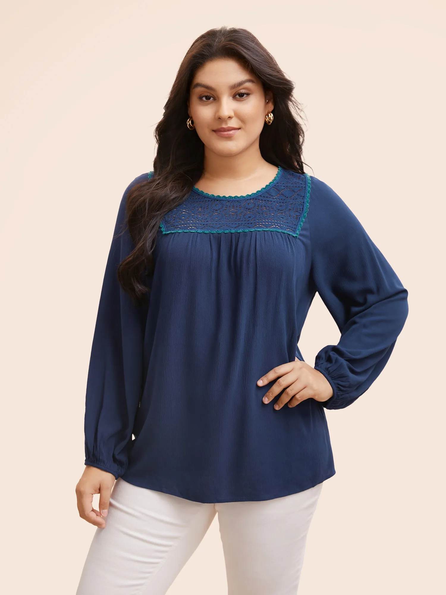 Texture Woven Ribbon Gathered Blouse sold by Bloomchic