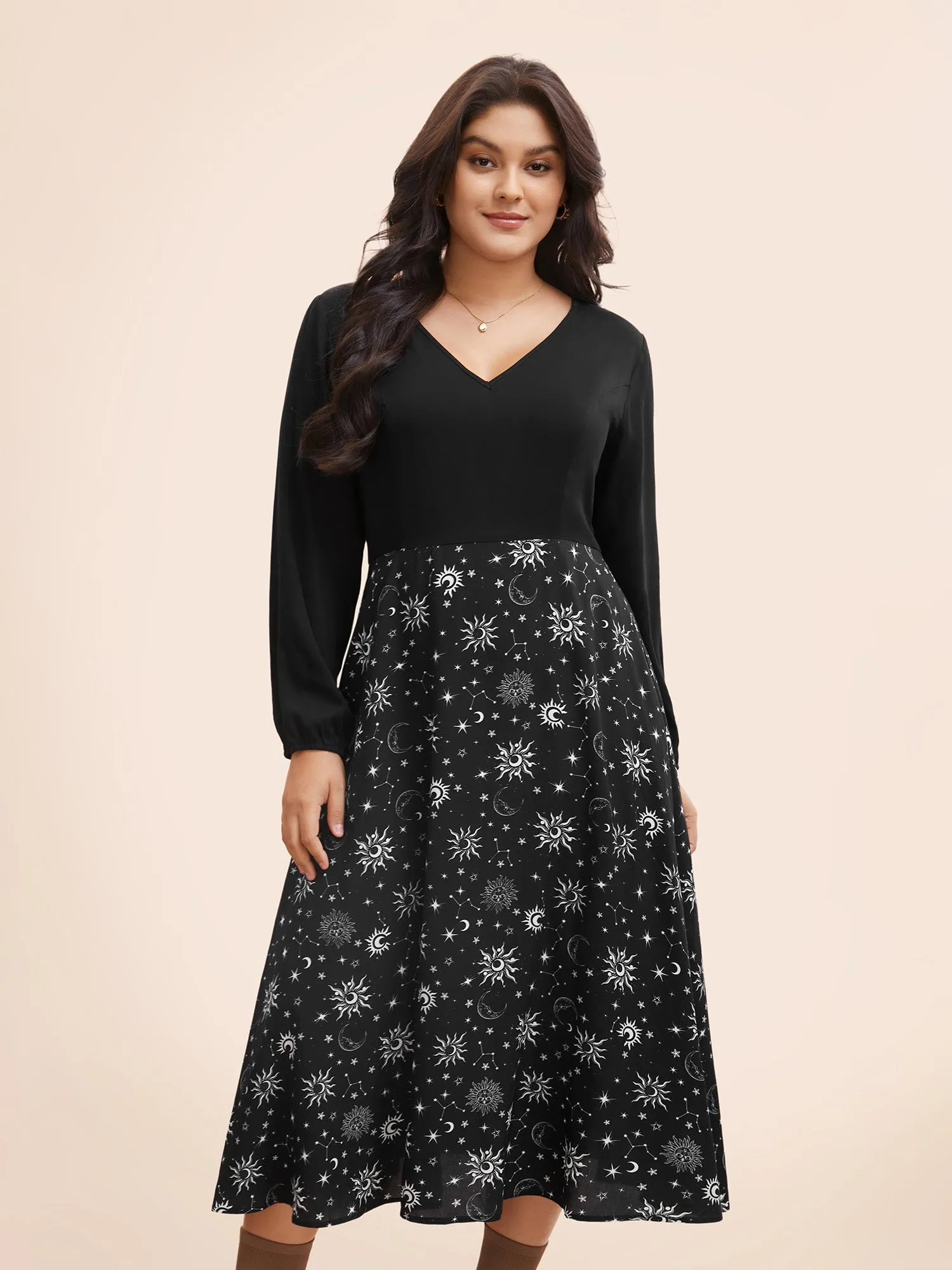 Moon & Star Print Patchwork Dress sold by Bloomchic