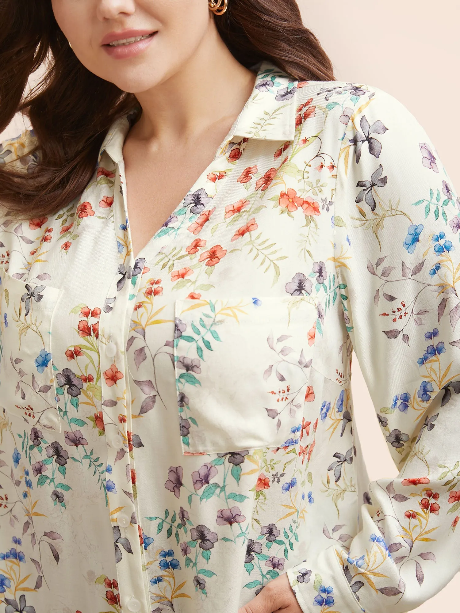 Shirt Collar Floral Patched Pocket Blouse sold by Bloomchic product image thumbnail 4