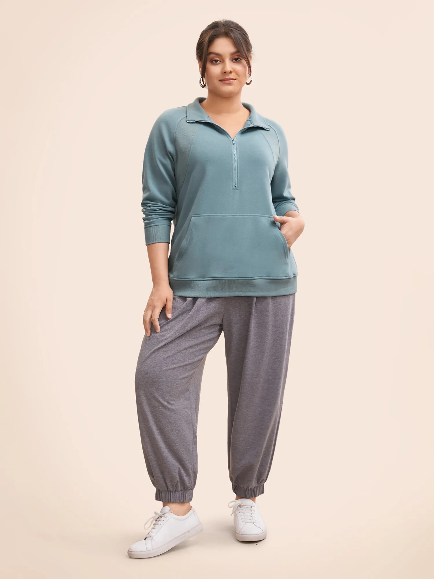 Textured Half Zip Patchwork Sweatshirt sold by Bloomchic product image thumbnail 3