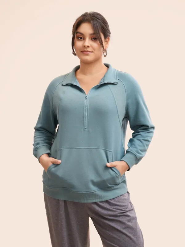 Textured Half Zip Patchwork Sweatshirt sold by Bloomchic