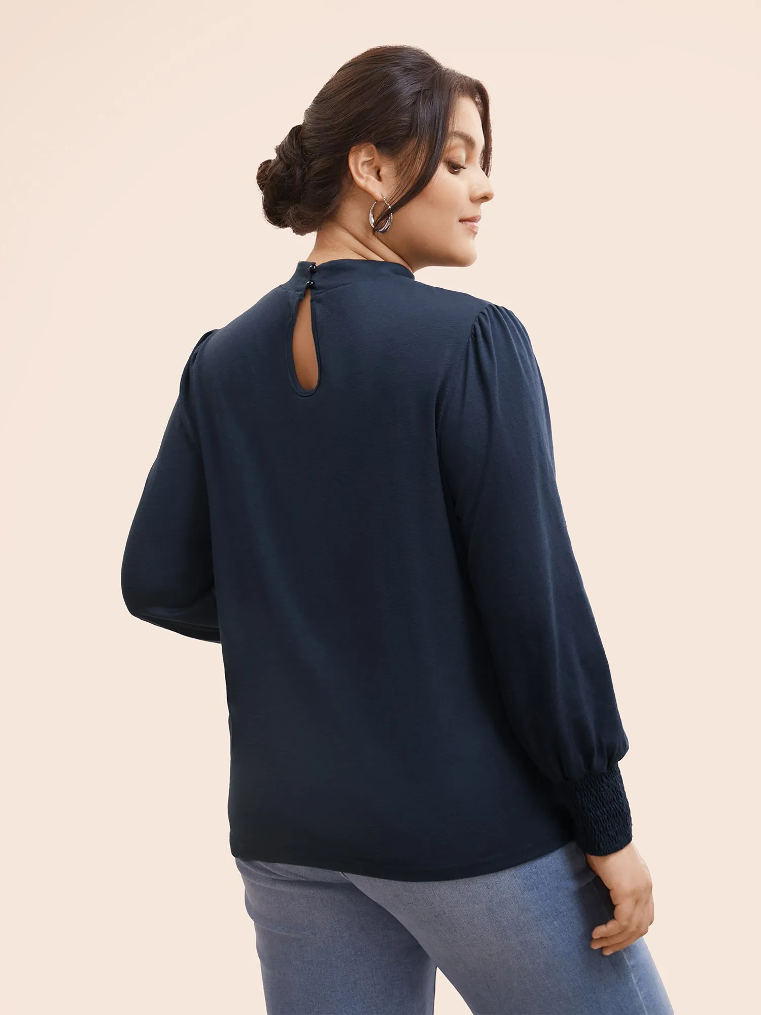Mock Neck Lantern Sleeve Shirred T-shirt sold by Bloomchic product image thumbnail 5