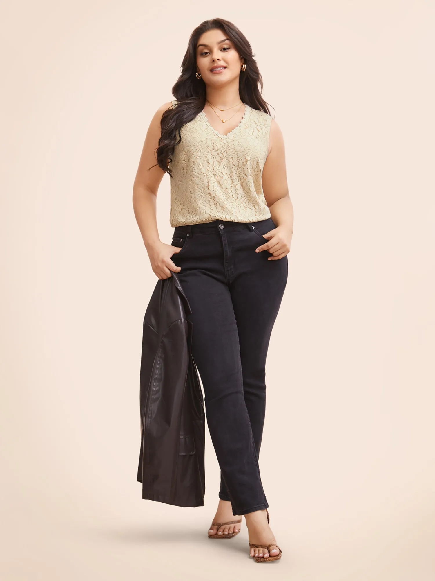 V Neck Crochet Lace Mesh Tank Top sold by Bloomchic product image thumbnail 2