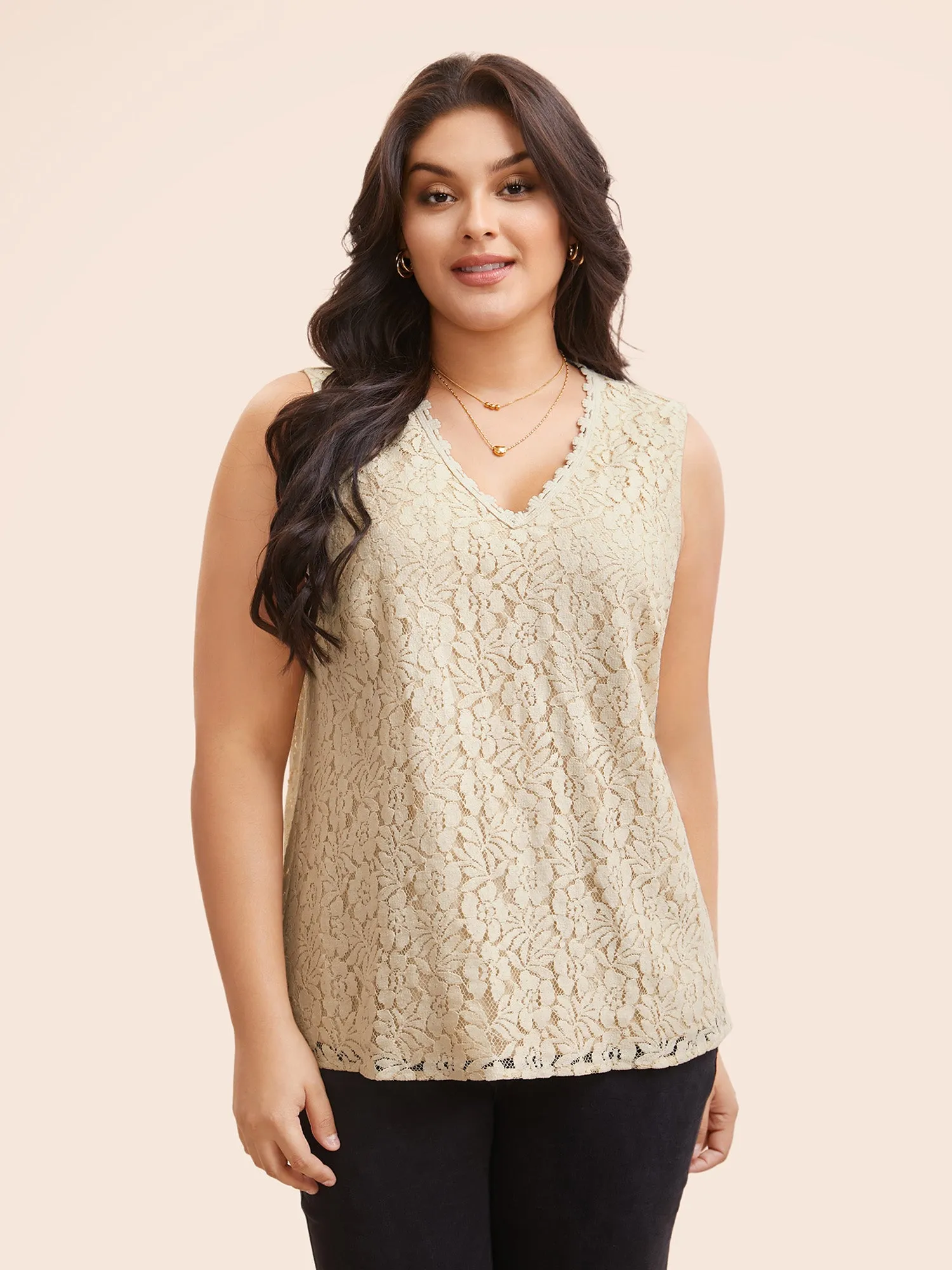 V Neck Crochet Lace Mesh Tank Top sold by Bloomchic