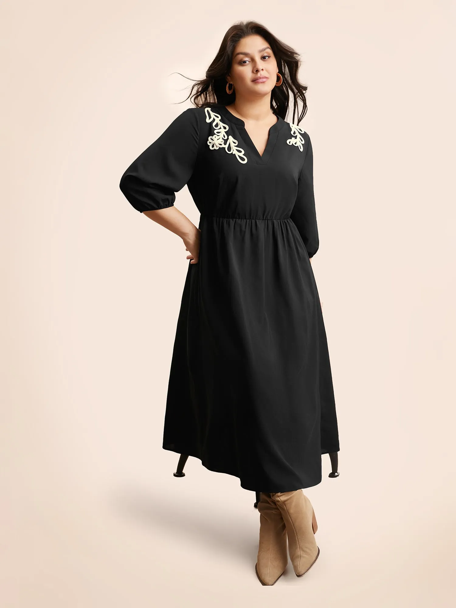 Notched Stereo Flower Design Midi Dress sold by Bloomchic product image thumbnail 3