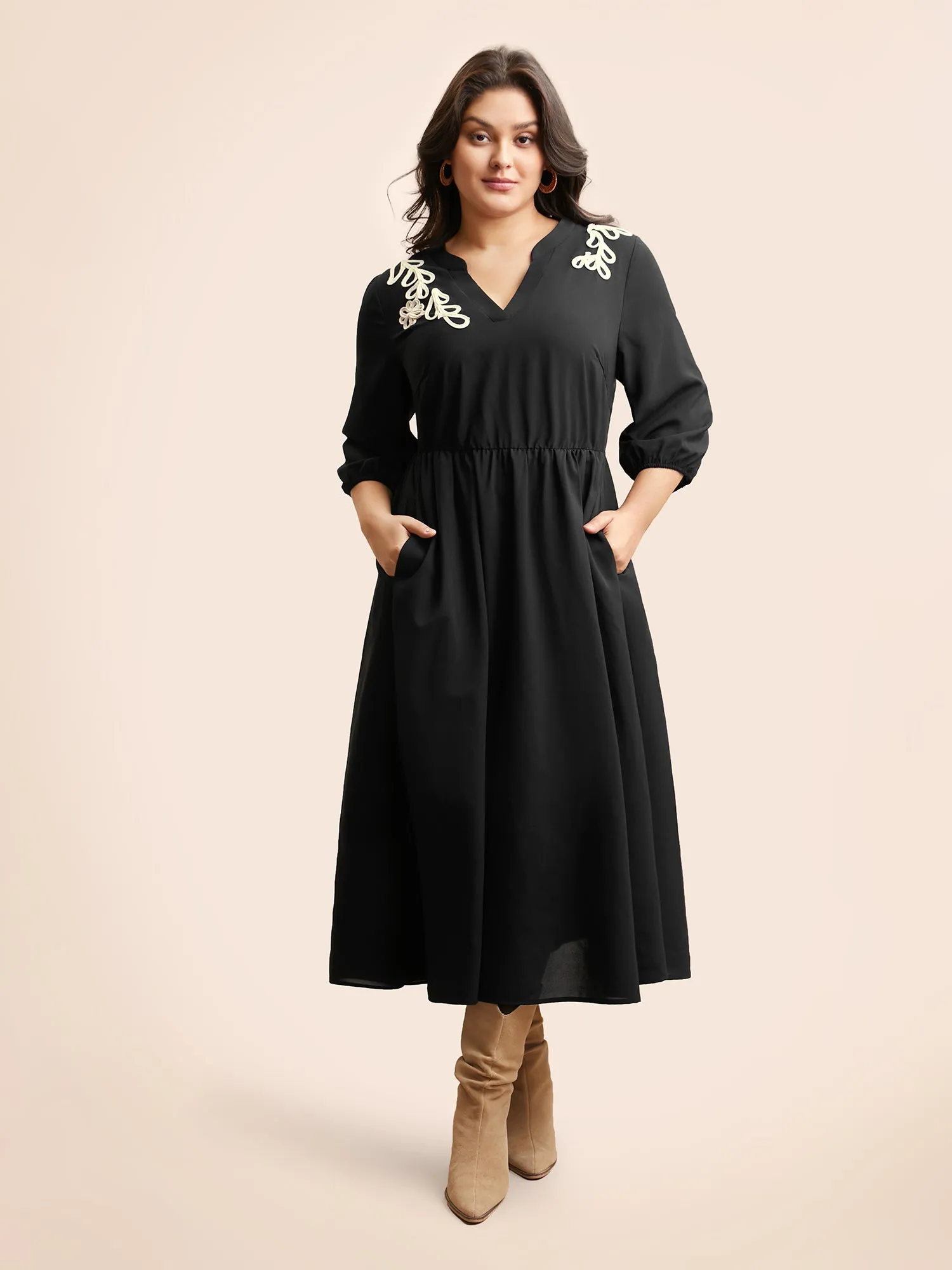 Notched Stereo Flower Design Midi Dress sold by Bloomchic product image thumbnail 2