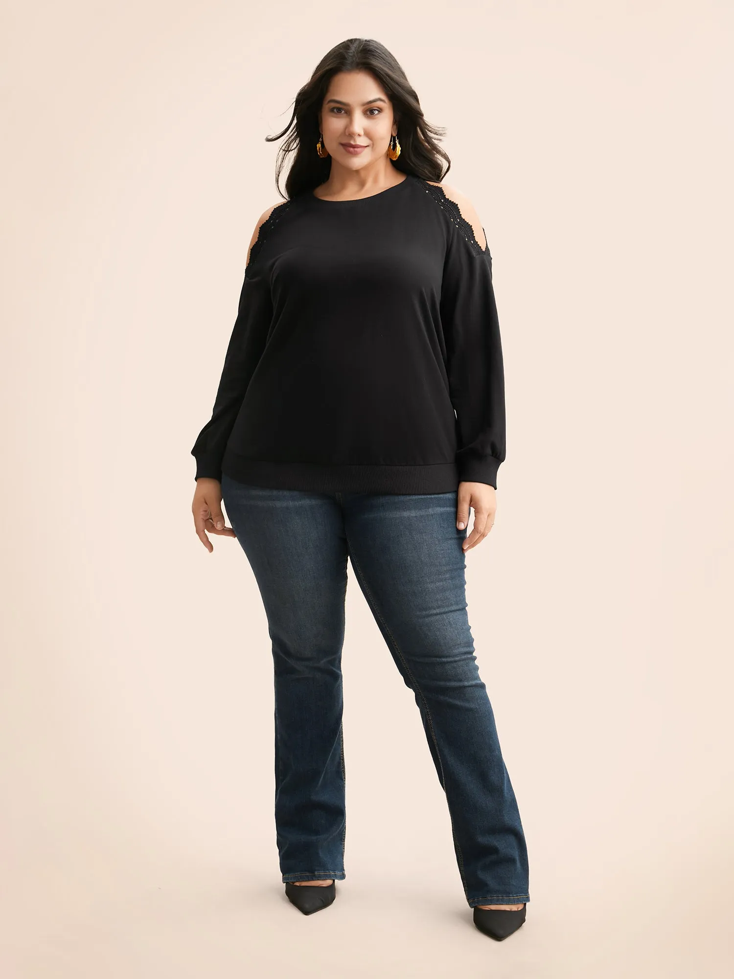 Lace Patchwork Off Shoulder Sweatshirt sold by Bloomchic product image thumbnail 3