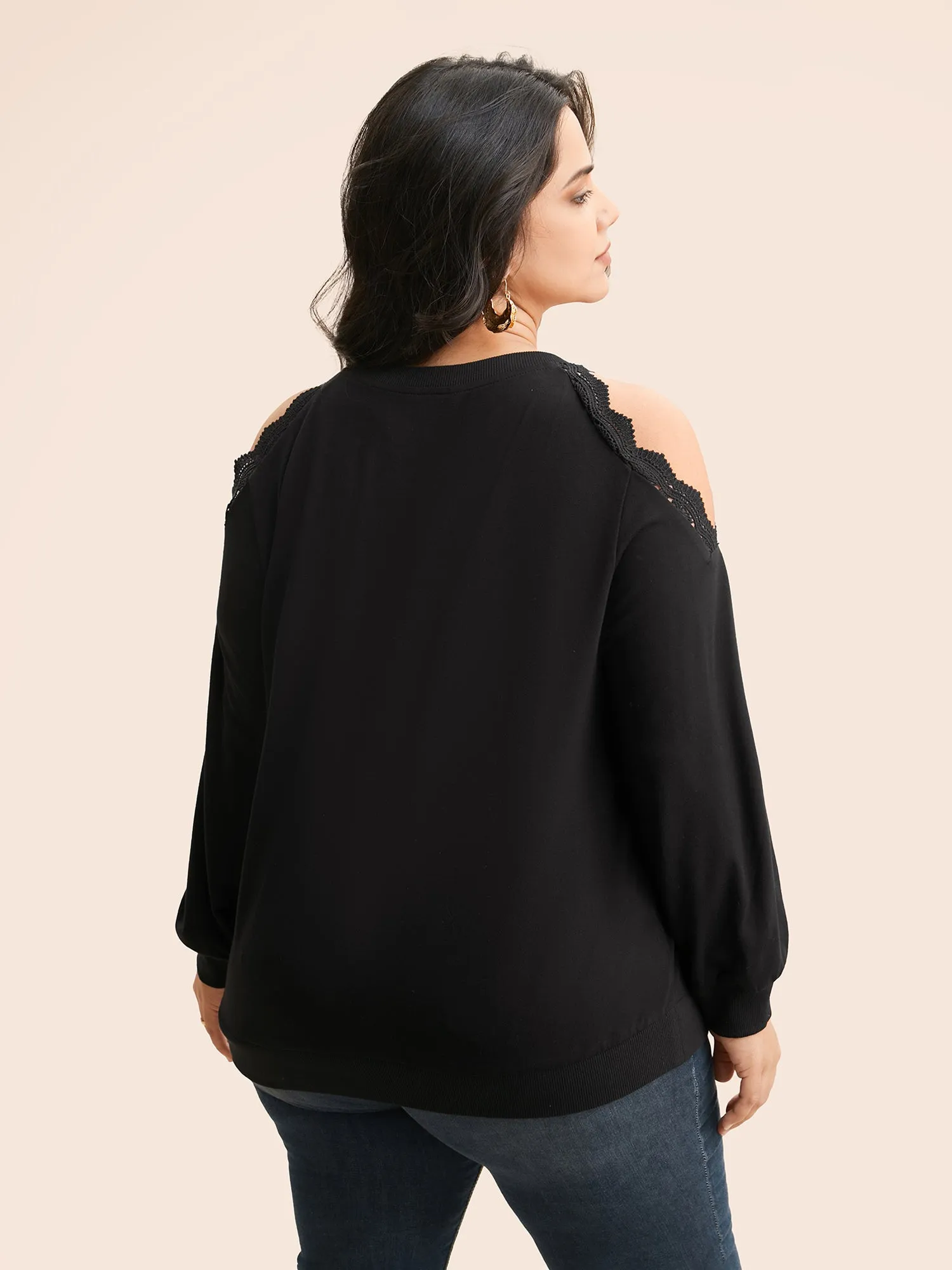 Lace Patchwork Off Shoulder Sweatshirt sold by Bloomchic product image thumbnail 2