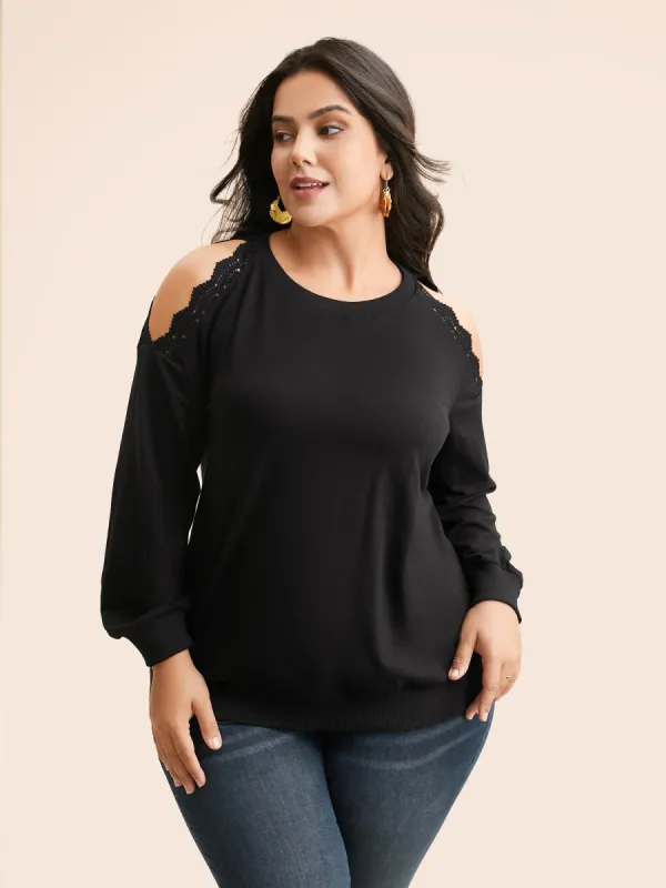 Lace Patchwork Off Shoulder Sweatshirt sold by Bloomchic