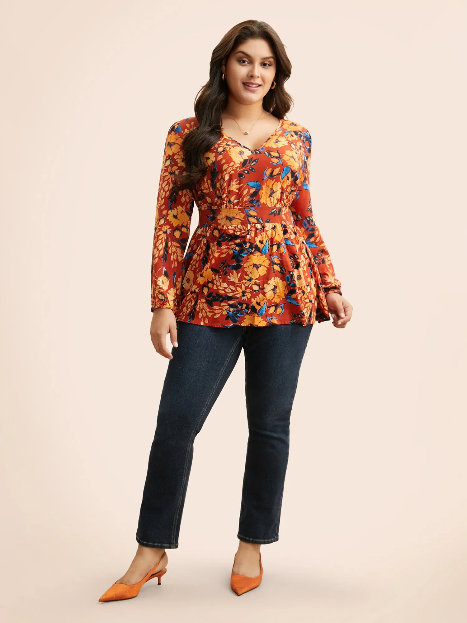 Floral Shirred Gathered Lantern Sleeve Blouse sold by Bloomchic product image thumbnail 2