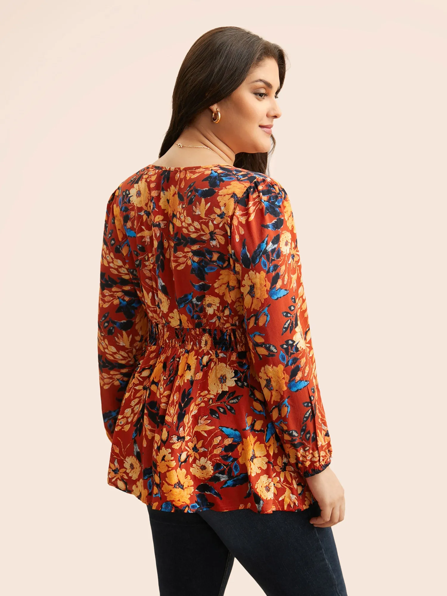 Floral Shirred Gathered Lantern Sleeve Blouse sold by Bloomchic product image thumbnail 3