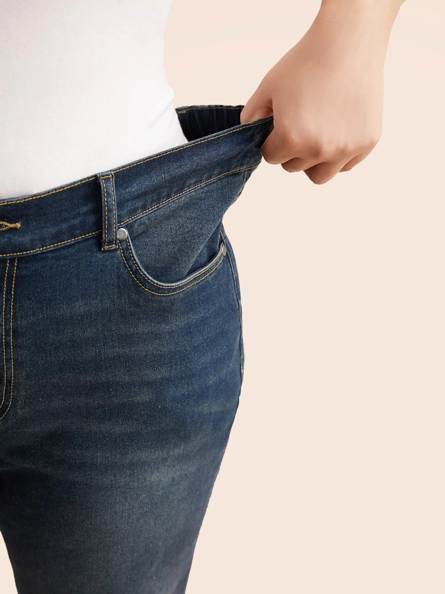 Dark Wash Elastic Waist Skinny Jeans sold by Bloomchic product image thumbnail 5