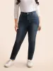 Dark Wash Elastic Waist Skinny Jeans sold by Bloomchic
