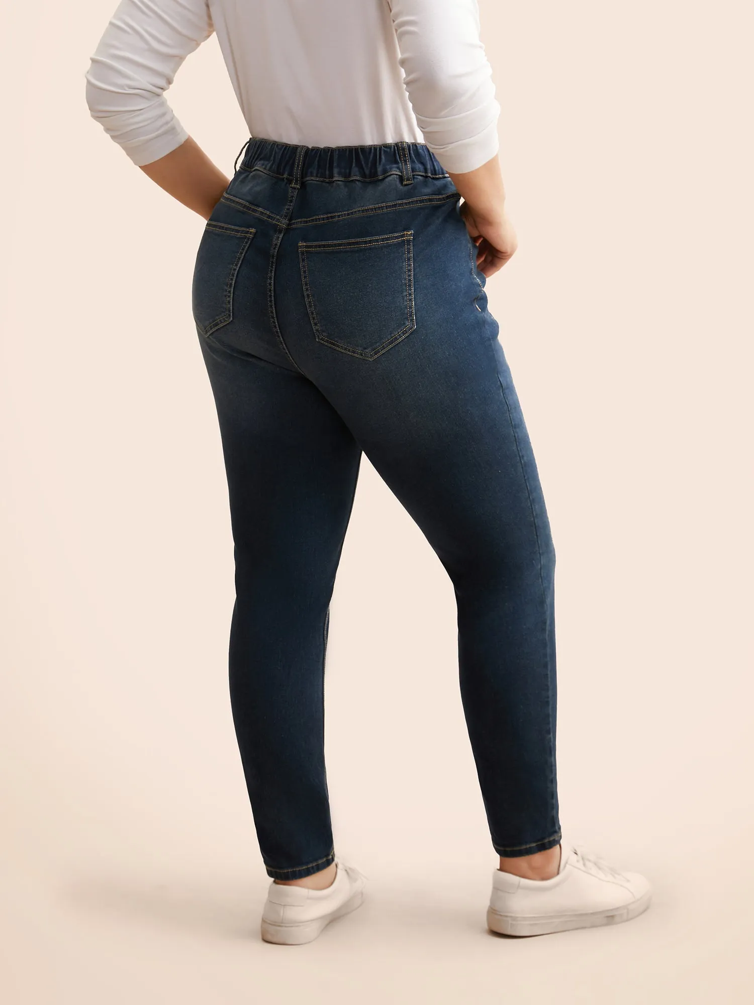 Dark Wash Elastic Waist Skinny Jeans sold by Bloomchic product image thumbnail 3