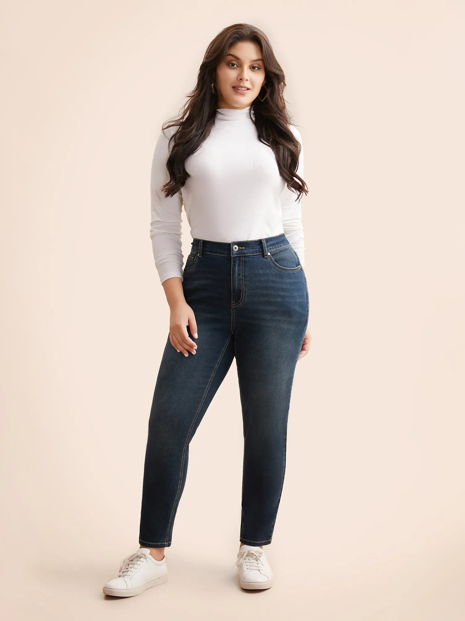 Dark Wash Elastic Waist Skinny Jeans sold by Bloomchic product image thumbnail 2