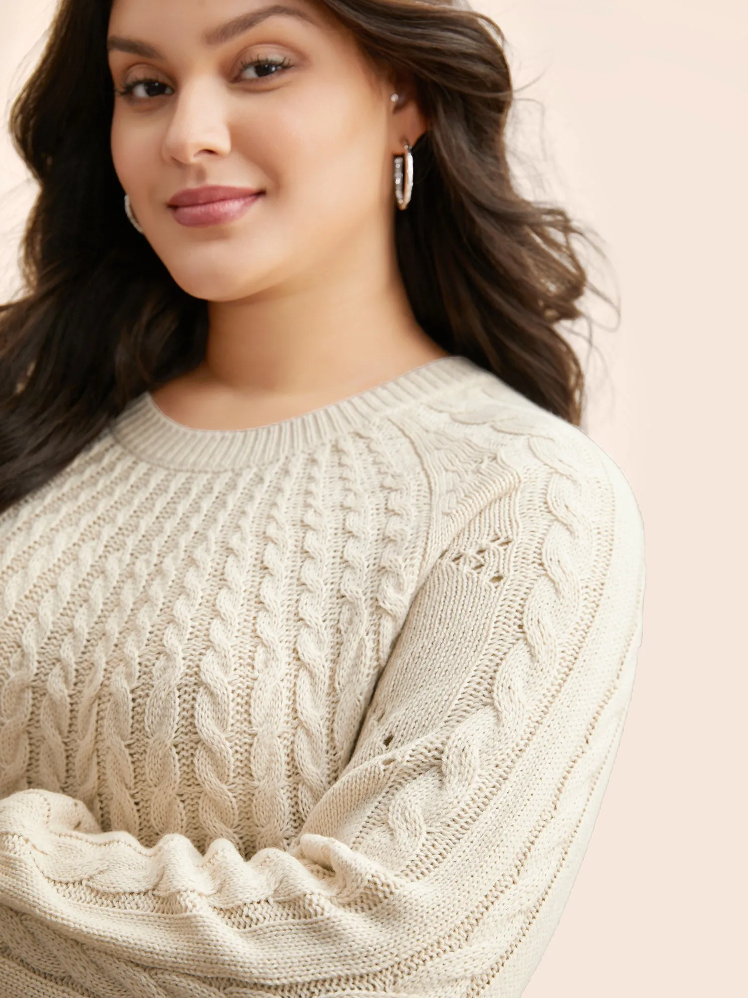 Cable Knit Raglan Sleeve Cut Out Pullover sold by Bloomchic product image thumbnail 5