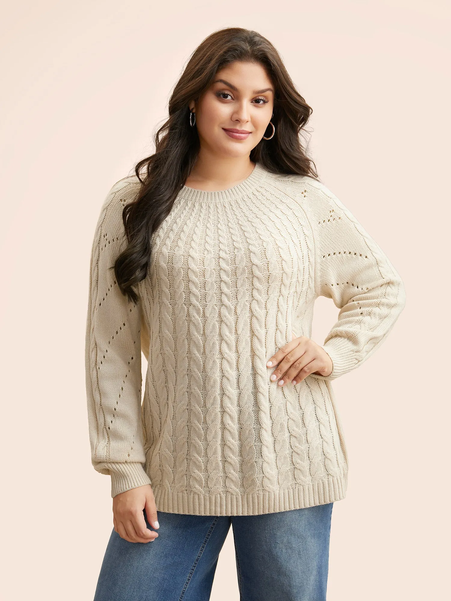 Cable Knit Raglan Sleeve Cut Out Pullover sold by Bloomchic product image thumbnail 4