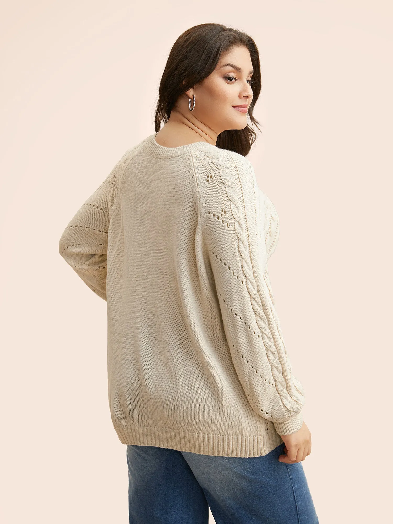 Cable Knit Raglan Sleeve Cut Out Pullover sold by Bloomchic product image thumbnail 2