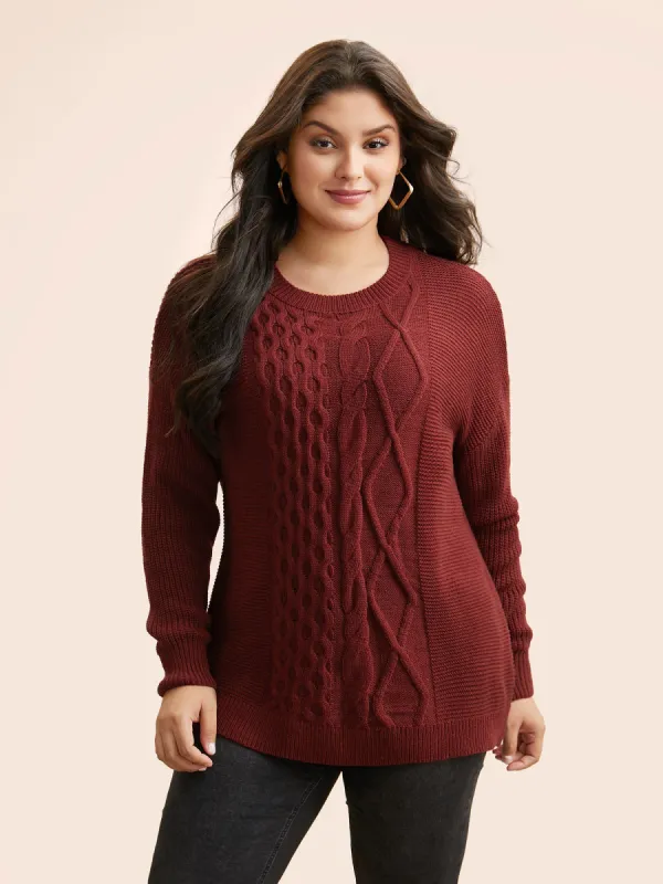 Texture Cable Knit Drop Shoulder Pullover sold by Bloomchic