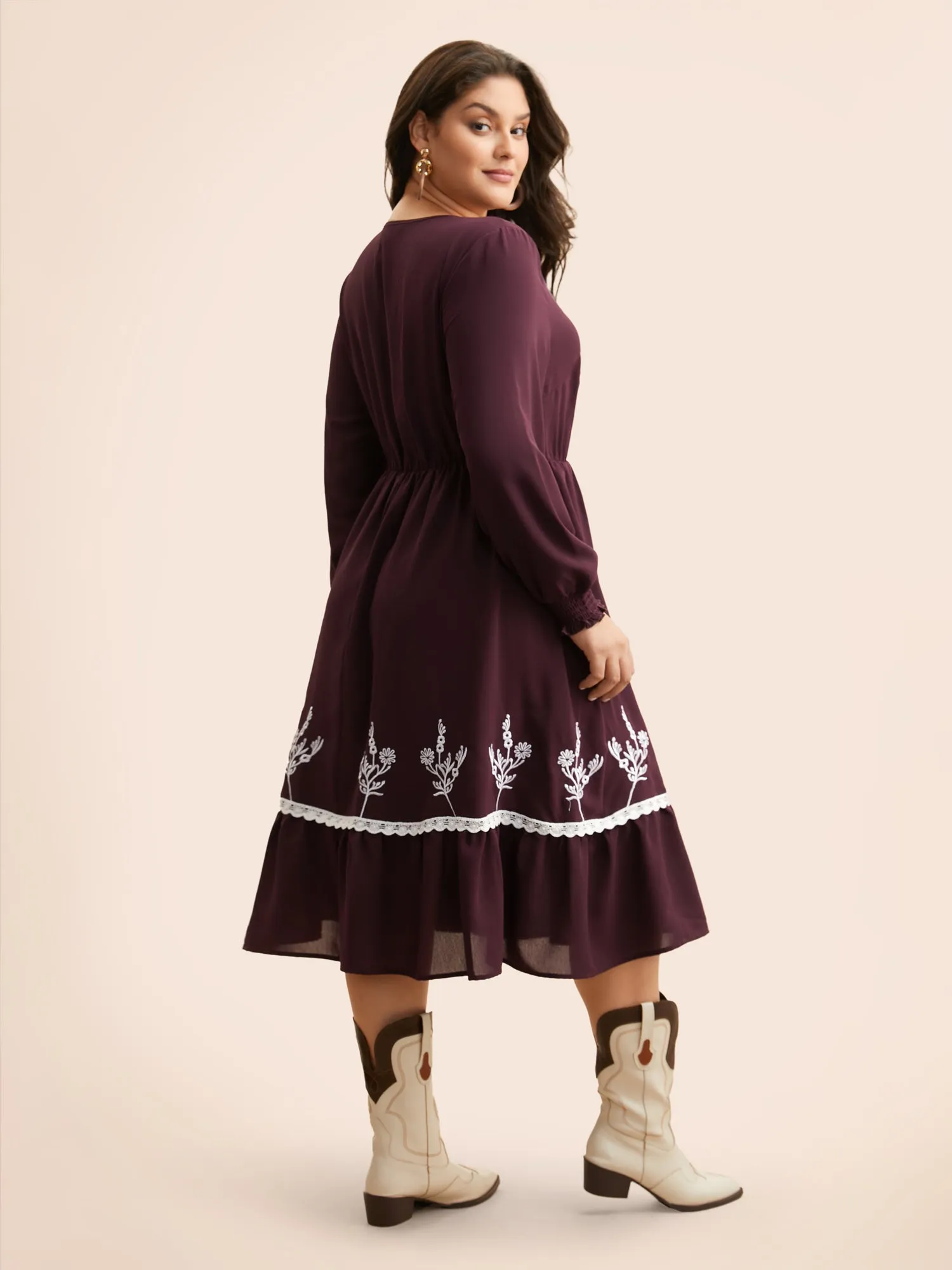 Floral Embroidered Crochet Lace Midi Dress sold by Bloomchic product image thumbnail 5