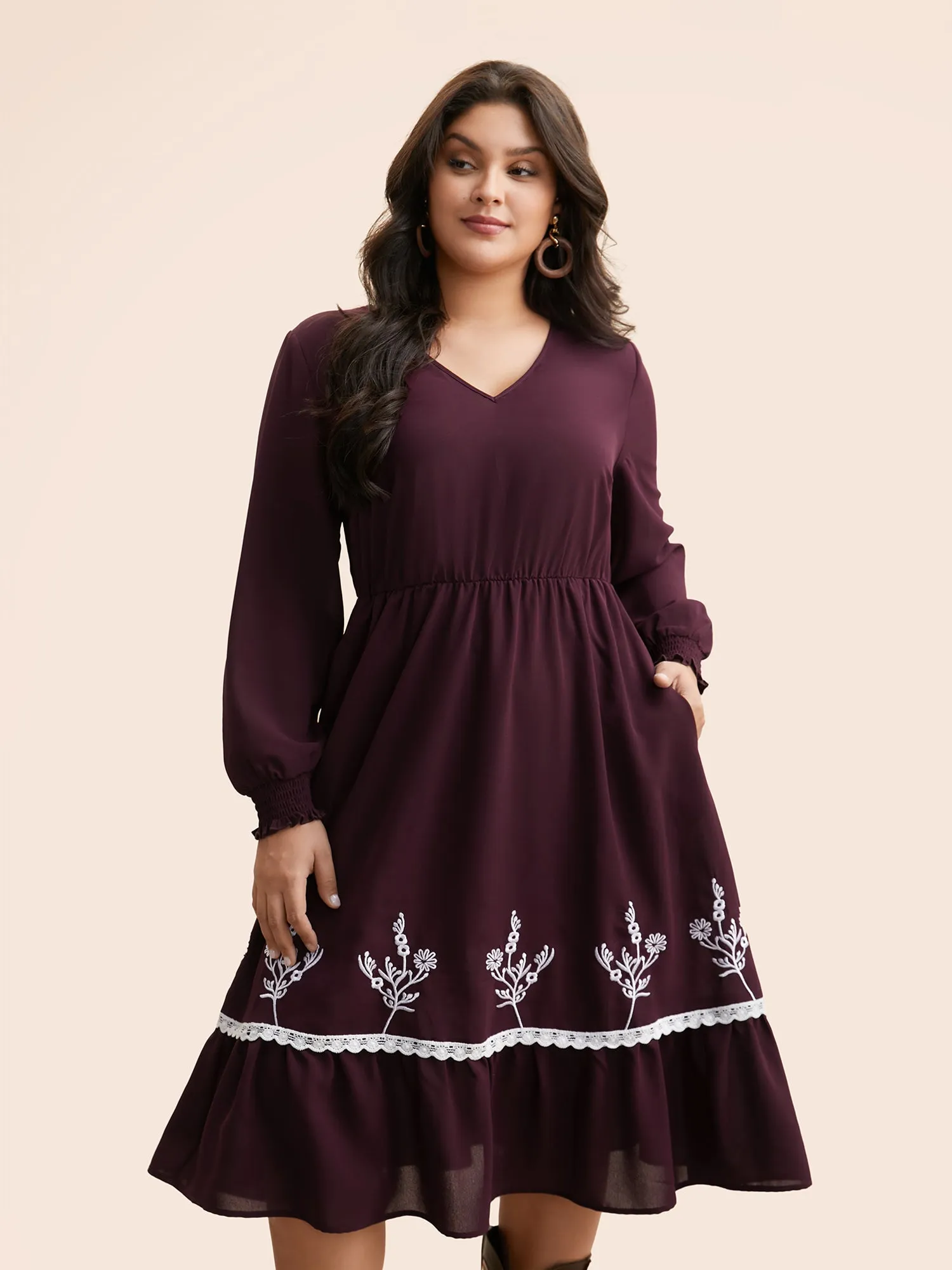 Floral Embroidered Crochet Lace Midi Dress sold by Bloomchic product image thumbnail 3