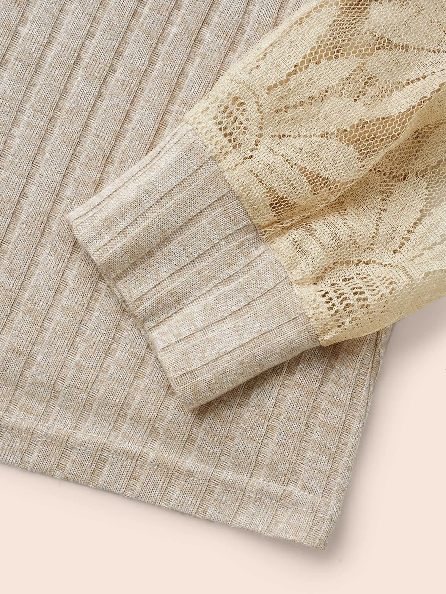 V Neck Texture Lace Patchwork T-shirt sold by Bloomchic product image thumbnail 5