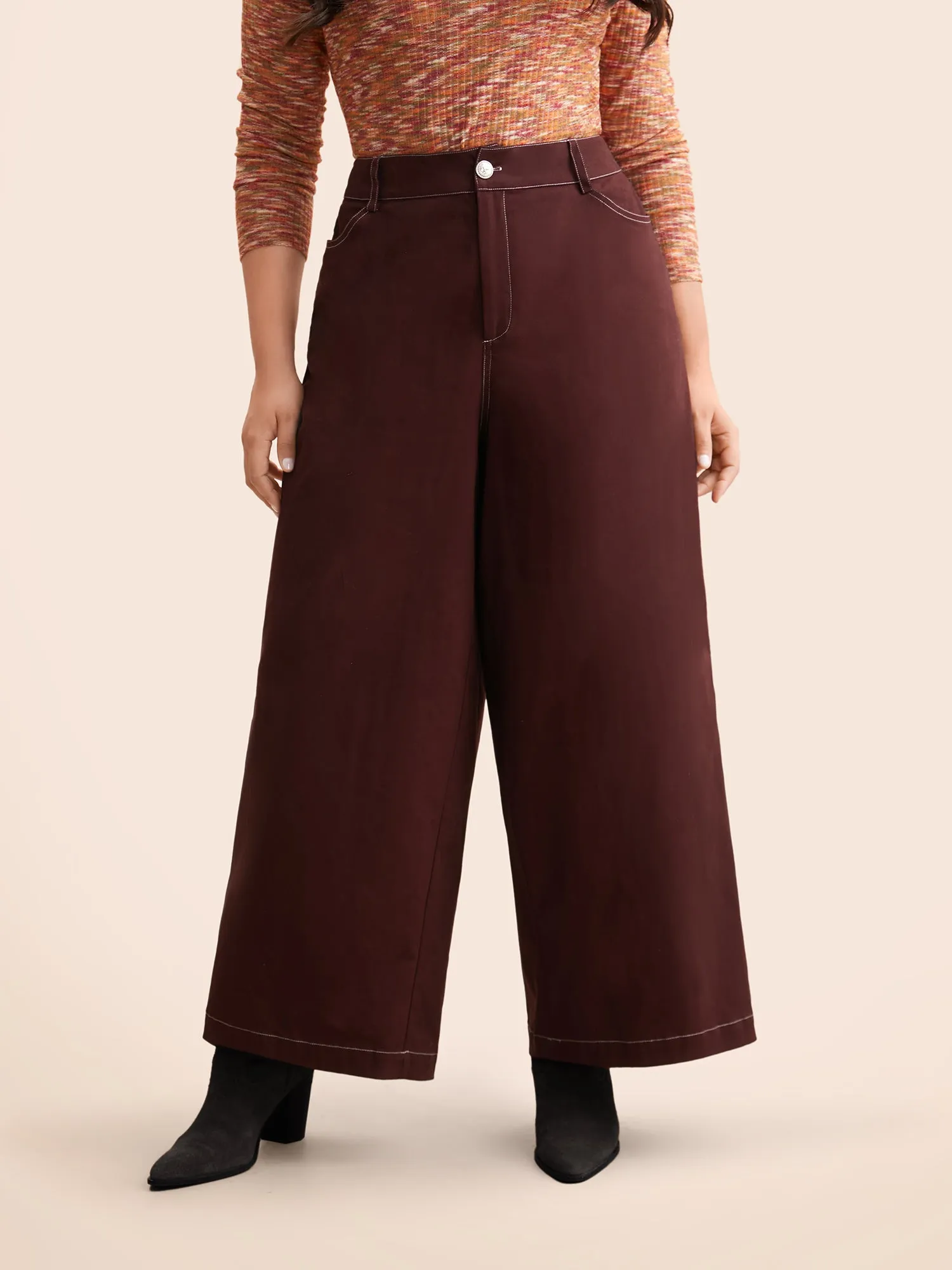 Mid Rise Contrast Trim Wide Leg Pants sold by Bloomchic product image thumbnail 5