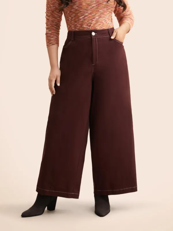 Mid Rise Contrast Trim Wide Leg Pants sold by Bloomchic