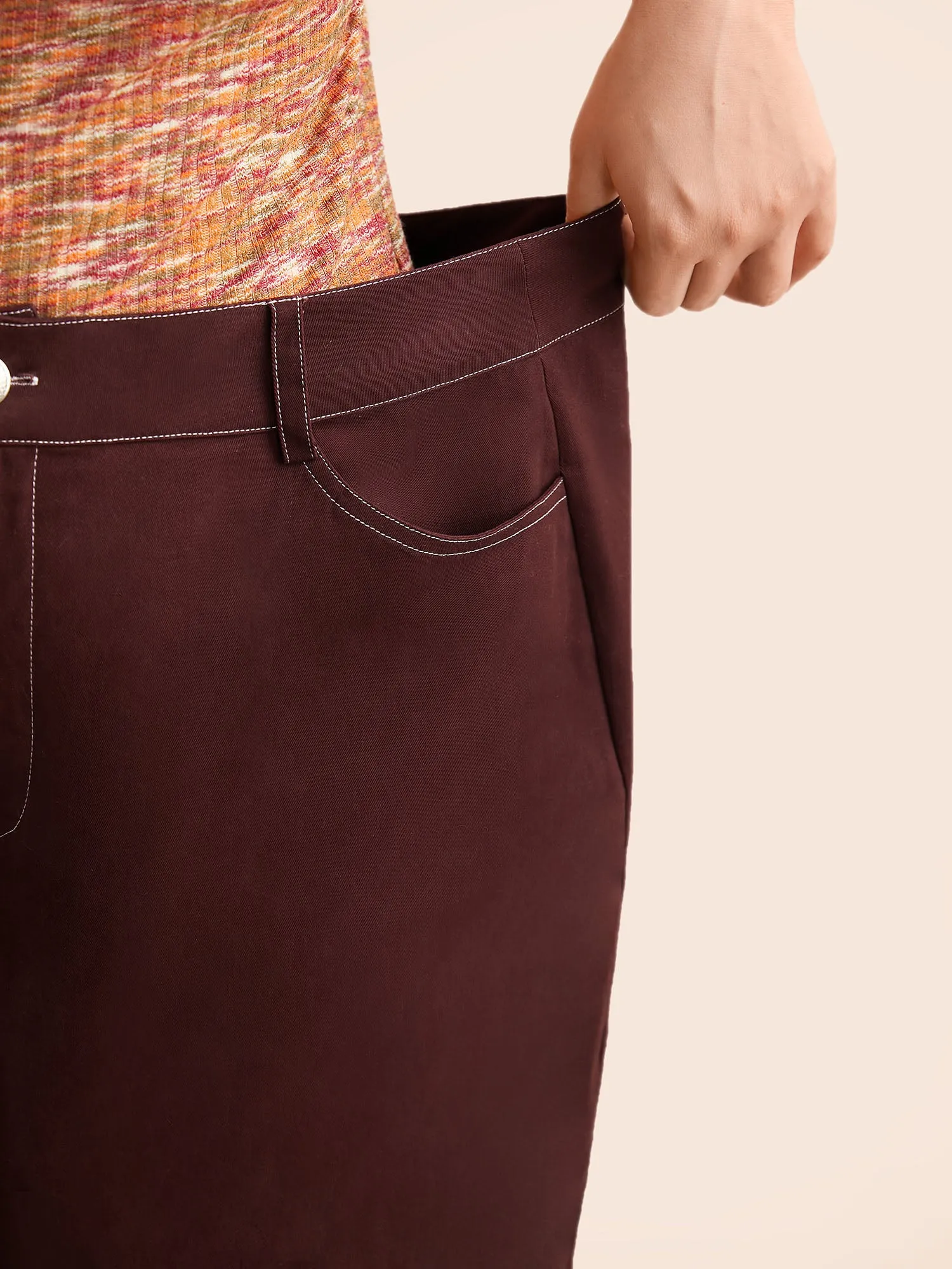 Mid Rise Contrast Trim Wide Leg Pants sold by Bloomchic product image thumbnail 3