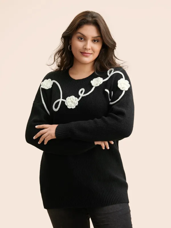 Supersoft Essentials Crochet Floral Drop Shoulder Pullover sold by Bloomchic