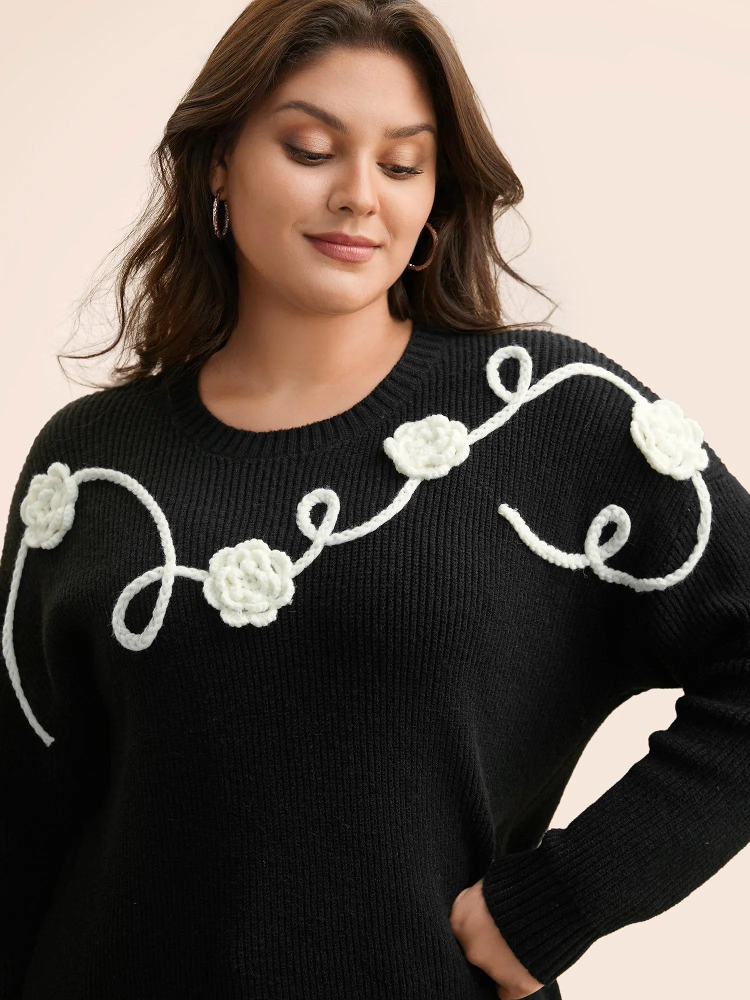 Supersoft Essentials Crochet Floral Drop Shoulder Pullover sold by Bloomchic product image thumbnail 5