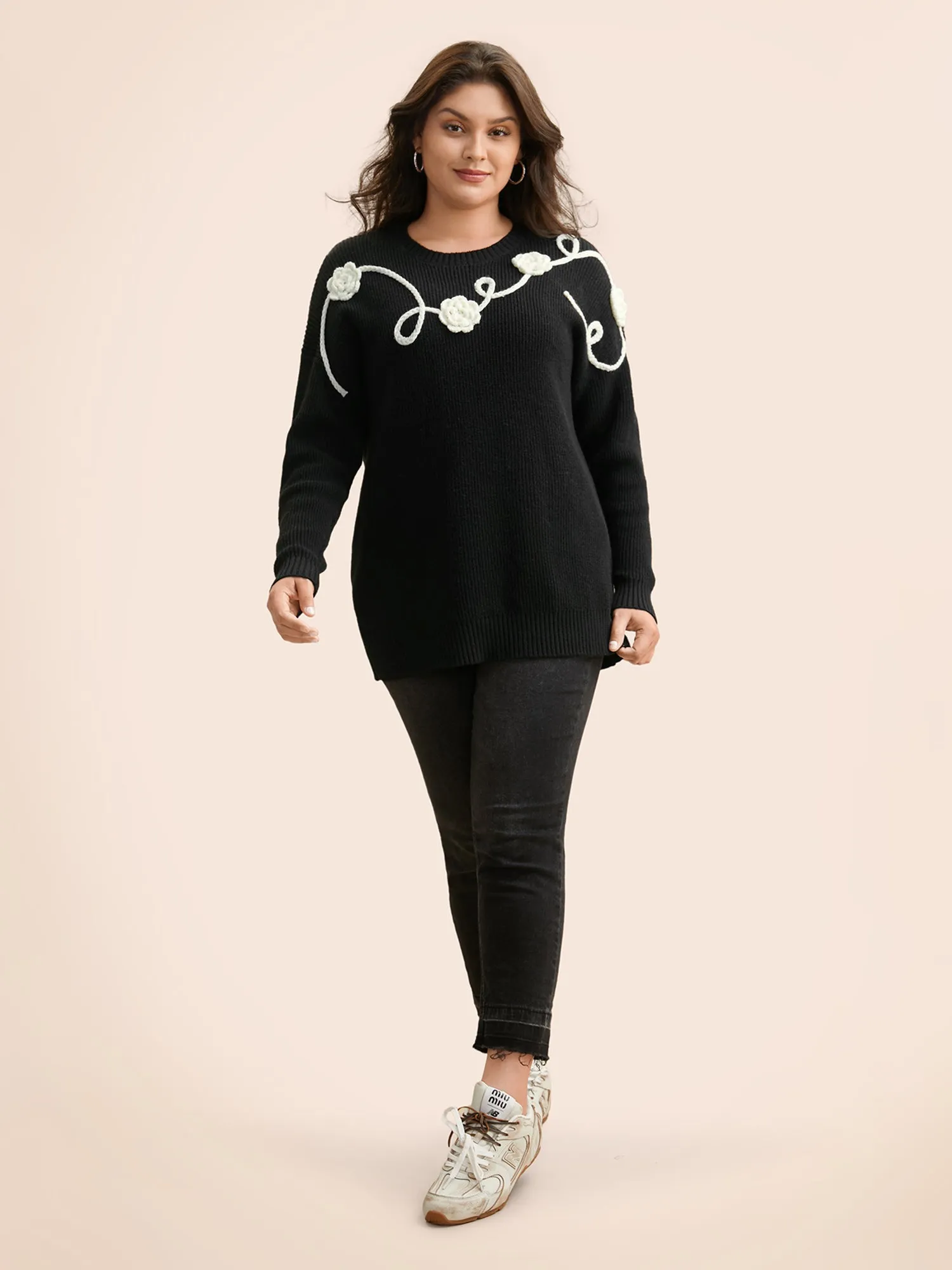 Supersoft Essentials Crochet Floral Drop Shoulder Pullover sold by Bloomchic product image thumbnail 4