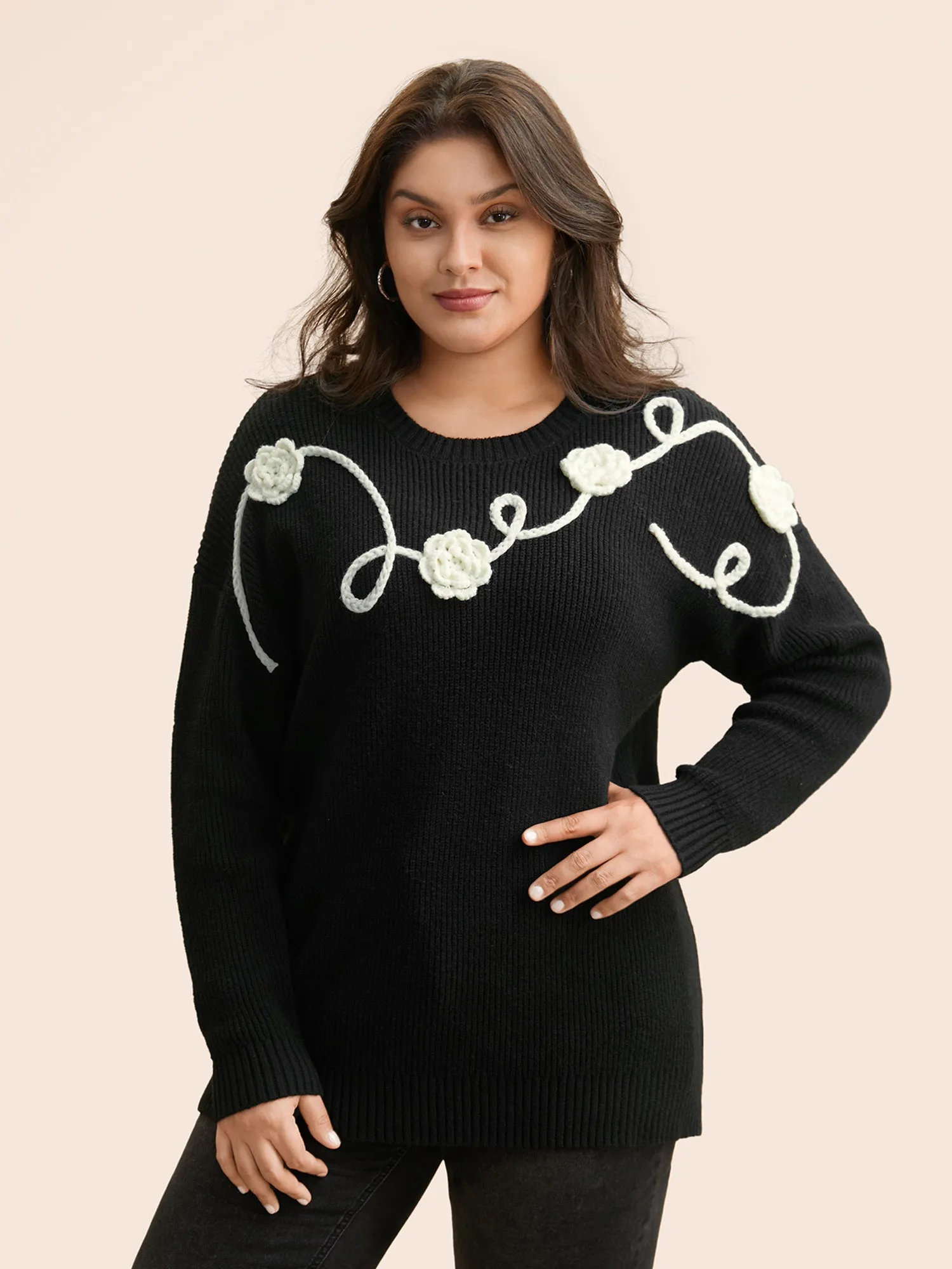 Supersoft Essentials Crochet Floral Drop Shoulder Pullover sold by Bloomchic product image thumbnail 3